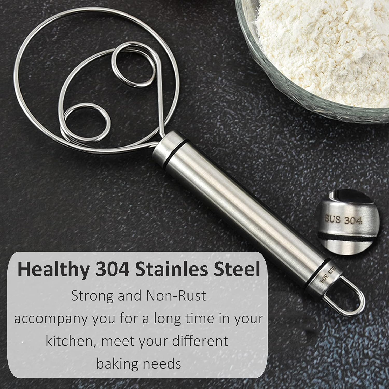 Giftock Danish Dough Whisk Food Grade 304 Stainless Steel Hand xer Bread Whisk 8.5 Inch Danish Whisk Dough Scraper Baking Tool for Bread Pastry or Pizza Dough Silver