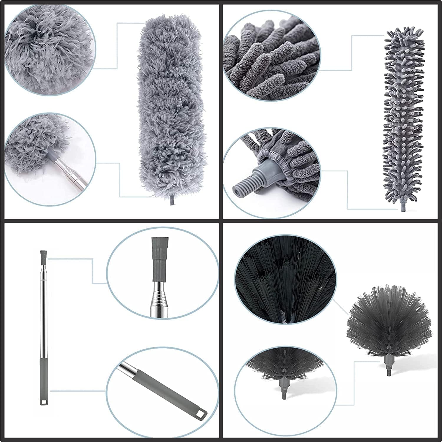 Giftock Microfiber Feather Duster Bendable & Extendable Fan Cleaning Duster with 100 inches Expandable Pole Handle Washable Duster for High Ceiling Fans, Window Blinds, Furniture (Grey)
