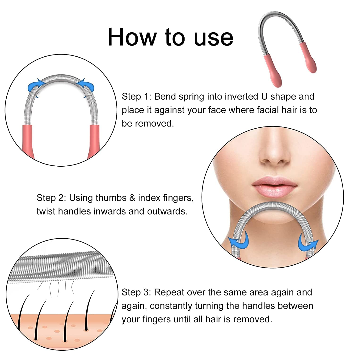 Giftock Facial Hair Remover for Women Spring Stick For Women Remove Unwanted Hair on Upper Lip, Chin, Face, or Neck Hair removal Epilator Threading tool 1pc