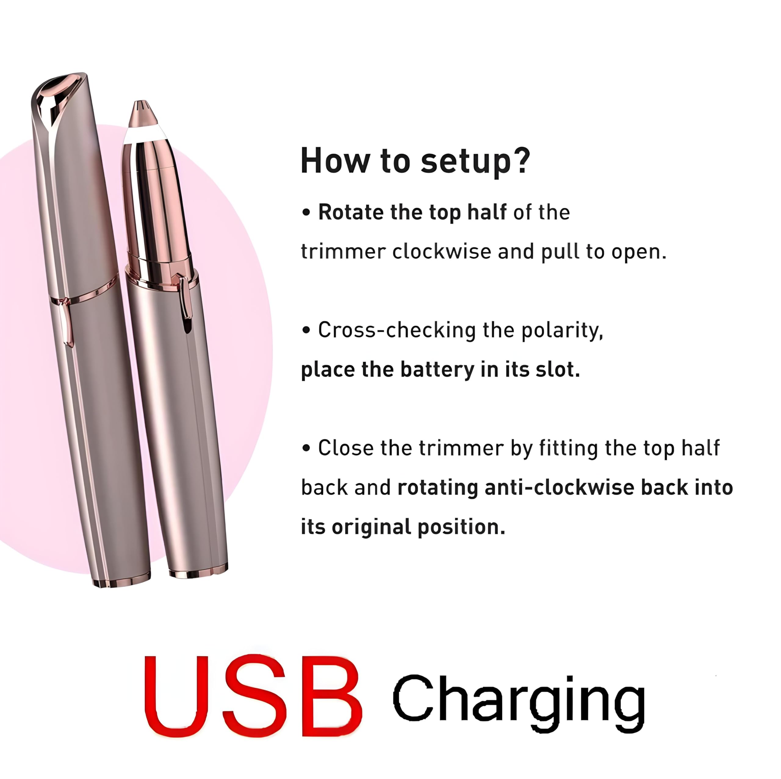 Giftock Eyebrow Hair Removal USB Rechargeble Pain Less Flawless Machine for Women & Men - Face, Chin, Cheek, Eyebrow, Upper Lip Hair Remover for Women - Lipstick Shaped (Eyebrow Trimmer)
