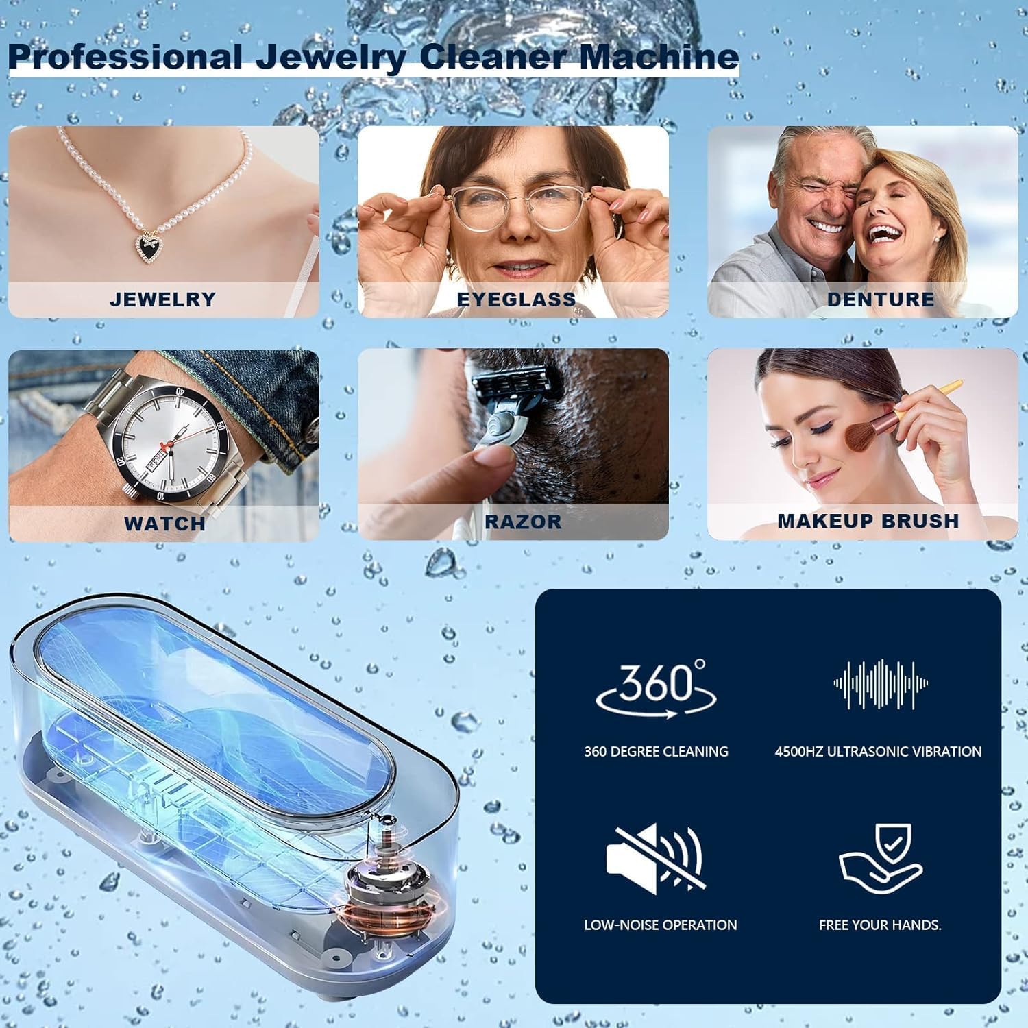 Giftock Ultrasonic Jewelry Cleaner Portable Professional Mini Household Ultrasonic Cleaning Machine for Jewelry, Eyeglasses, Watches, Rings, Retainer,Dry Erase Board Keyboard Stand
