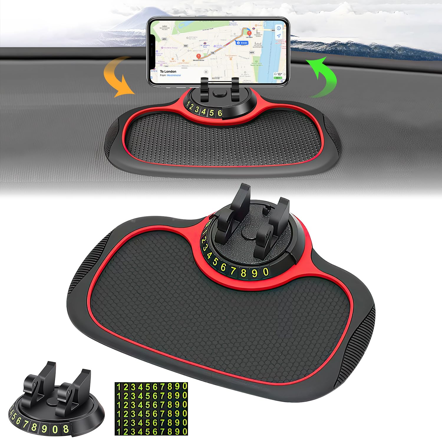 Giftock Multifunction Car Anti-Slip Mat Auto Phone Holder, Car Phone Mount Silicone Car Pad Mat, Rotatable Anti Skid Car Dashboard Sticky Pad,Universal Phone Holder for Phones, Keys, Gadgets (1 PC)