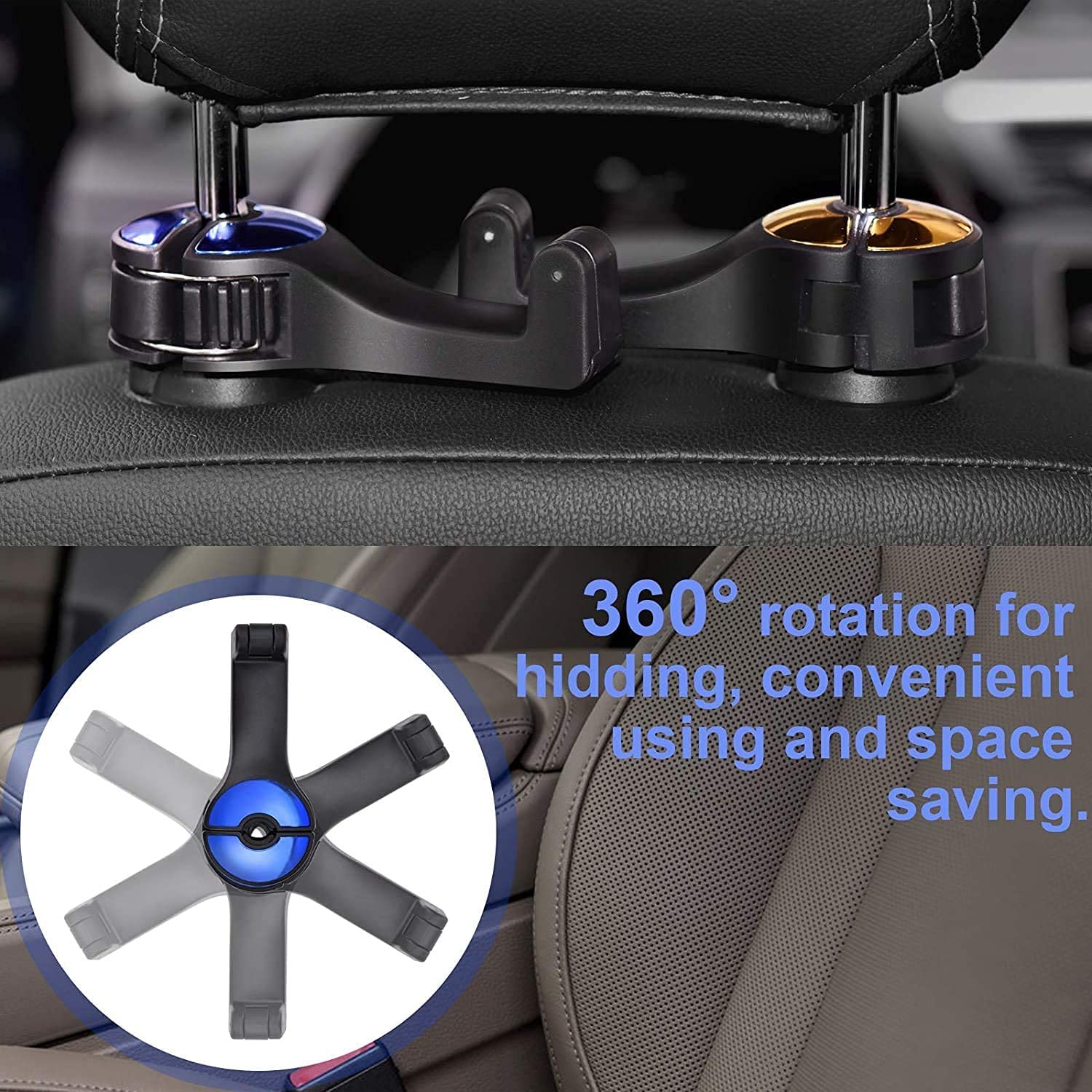 Giftock 2Pack Car Seat Back Hooks, Universal Multifunctional Car Vehicle Back Seat headrest Mobile Phone Holder Hanger Holder Hook for Bag Purse Cloth Grocery (Silver)