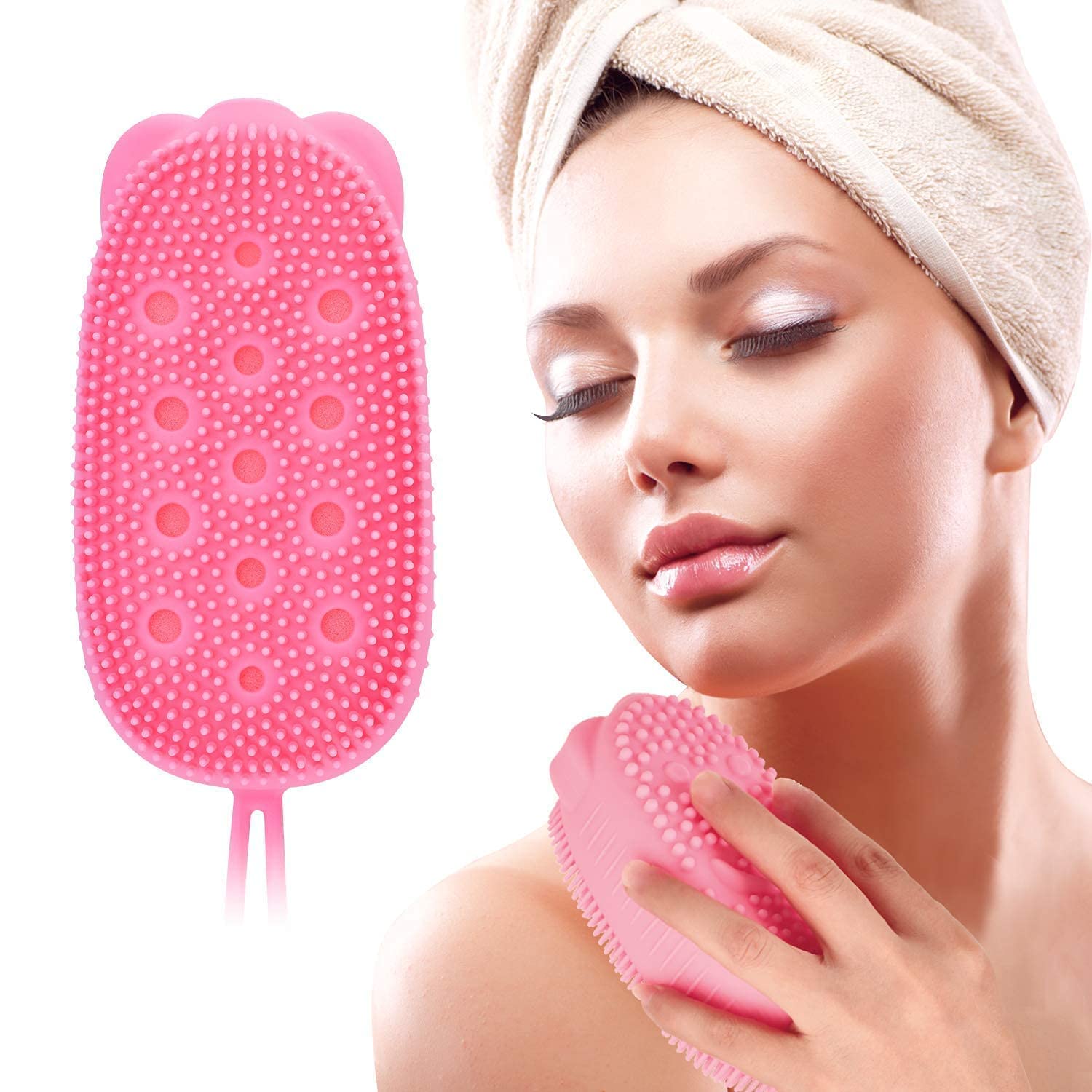 Giftock Bath Body Brush Silicone body scrubber Soft Bath Body Brush with Shampoo Dispenser - Skin Massage shower brush for men women kids unisex (Multicolor) (Pack of 1)
