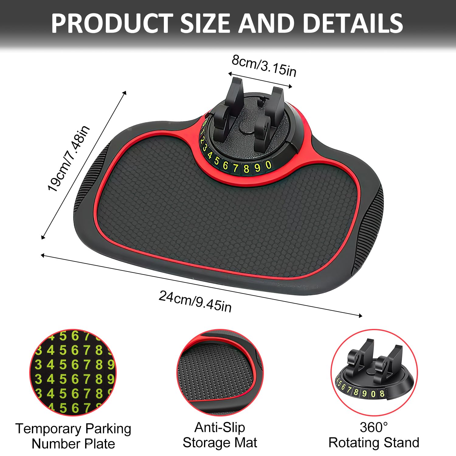 Giftock Multifunction Car Anti-Slip Mat Auto Phone Holder, Car Phone Mount Silicone Car Pad Mat, Rotatable Anti Skid Car Dashboard Sticky Pad,Universal Phone Holder for Phones, Keys, Gadgets (1 PC)