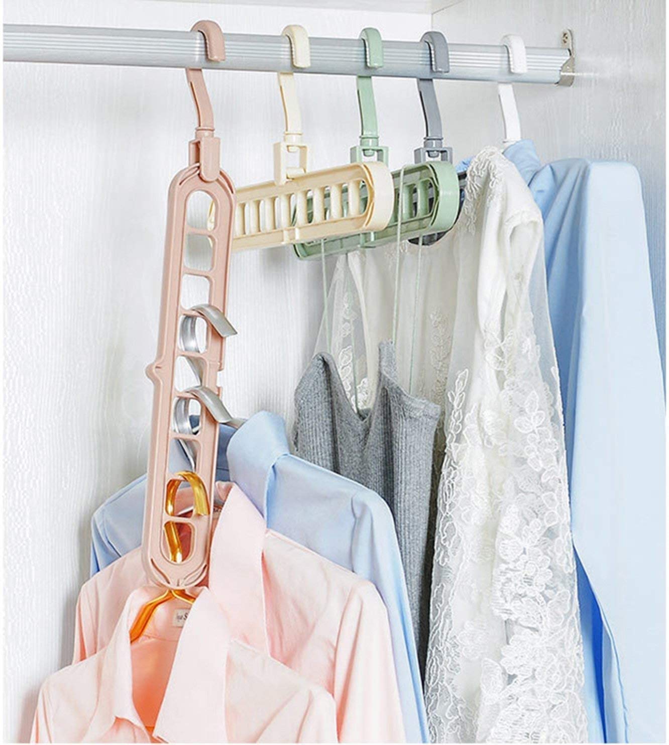 Giftock New Foldable_ Hanger Multi- Function Storage Rack Magic Rotating Anti- Skid Folding Drying Rack Portable Hanging Household Wet and Dry Clothes Hanger Closet Hook (Pack of 5)