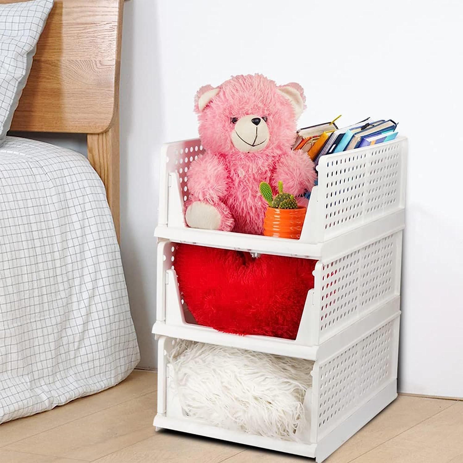 Giftock Plastic Foldable & Stackable 3 Layer Foldable Sliding Drawer Organizer and Stackable Closet Organizer for Home Wardrobe & Cupboard for Clothes