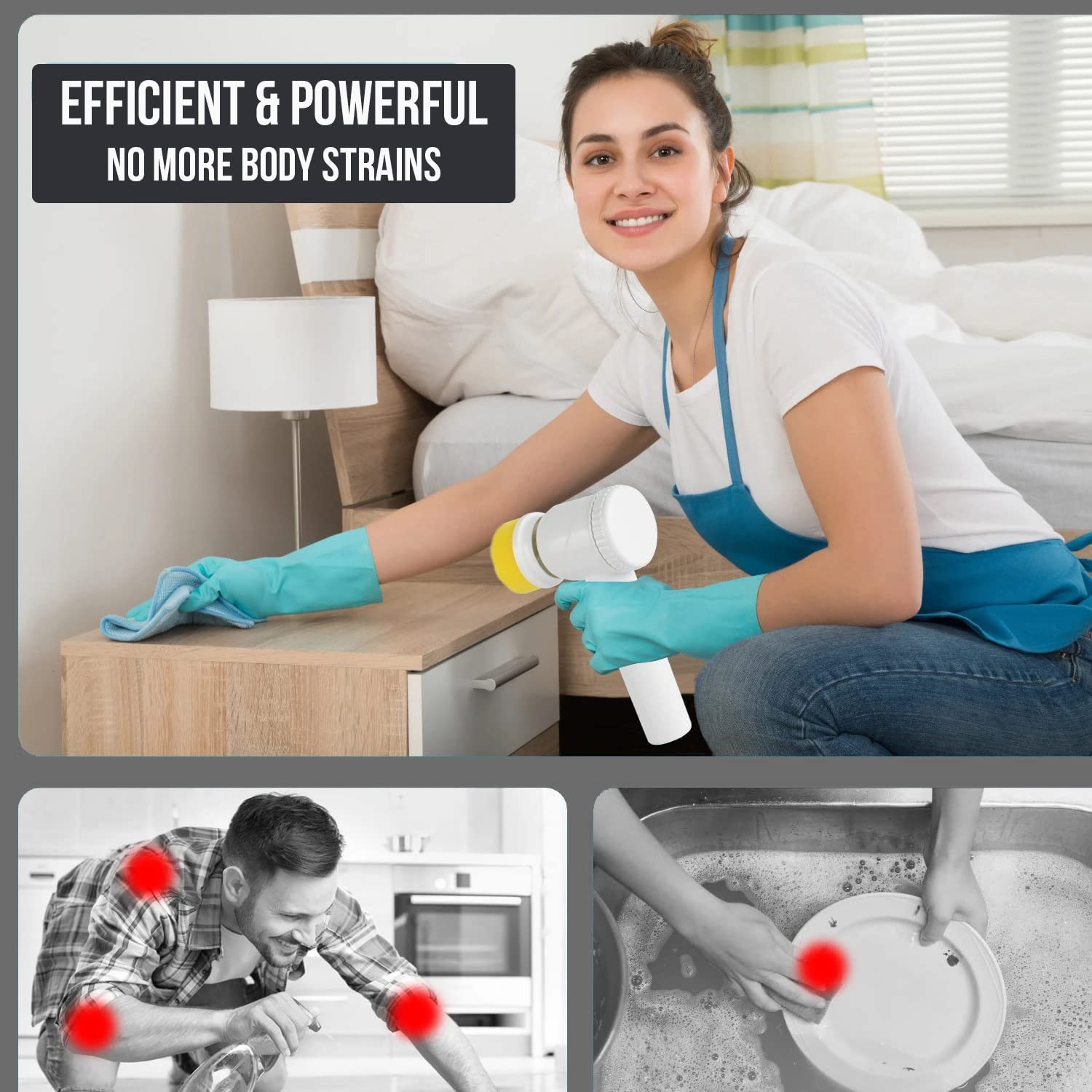 Giftock Kitchen, Bathroom, Shower Tub, Carpet and Sink Cleaner Brush // Multi-Functional Electric Cleaning Brush 5 in 1 Magic Power Scrubber with 3 Brush Heads Household Cleaning Tools