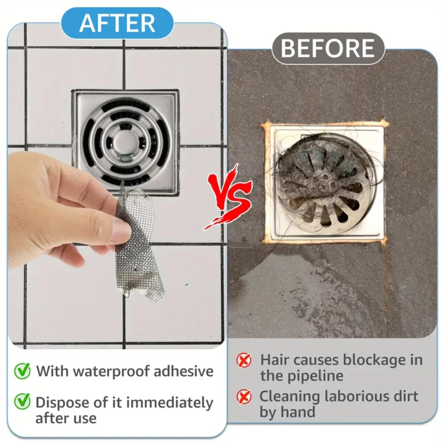 Giftock Kitchen Sink Strainer - Disposable Shower Drain Cover Hair Catcher Shower Drain Mesh Stickers, Reusable and Versatile Drain Cover for Bathroom Laundry Bathtub Kitchen Sink, 10x10cm (Round)