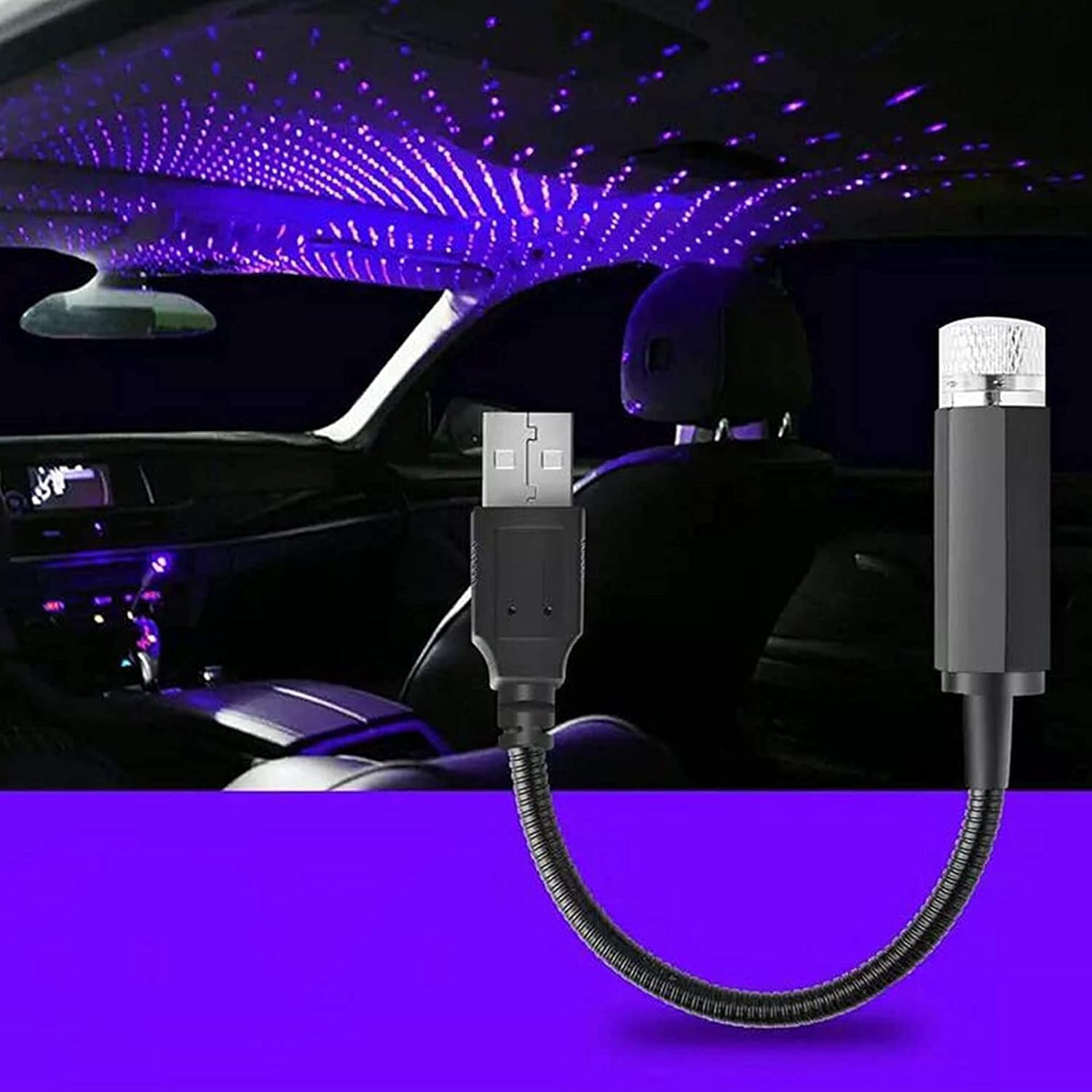 Giftock USB Roof Star Projector Lights with 3 Colours, USB Portable Adjustable Flexible Interior Car Night Lamp Decor with Romantic Galaxy Atmosphere fit Car, Ceiling, Bedroom, Party (Plug and Play)