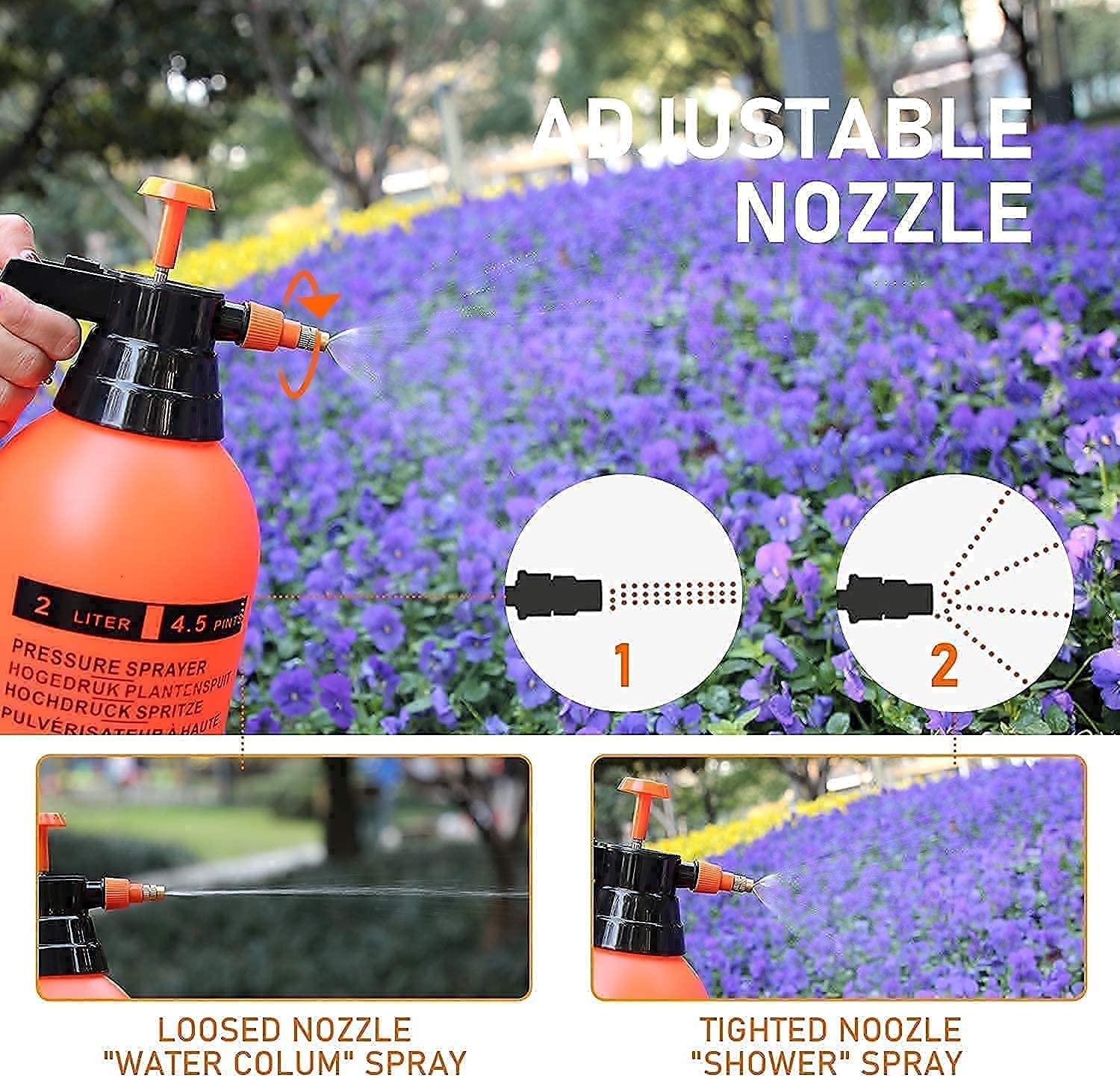 Giftock Pump Pressure Sprayer | Lawn Sprinkler | Water Mister | Spray Bottle for Herbicides, Pesticides, Fertilizers, Plants Flowers - 2 Liter Capacity - Orange/Black