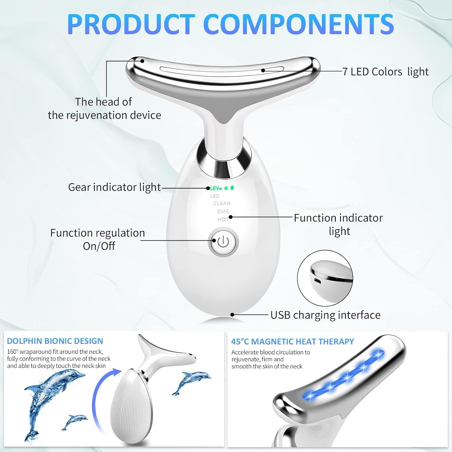 Giftock Neck Face Massager, Firming Wrinkle Removal Tool, Vibration Massager with 3 Color Modes for Skin Tightening Face Sculpting