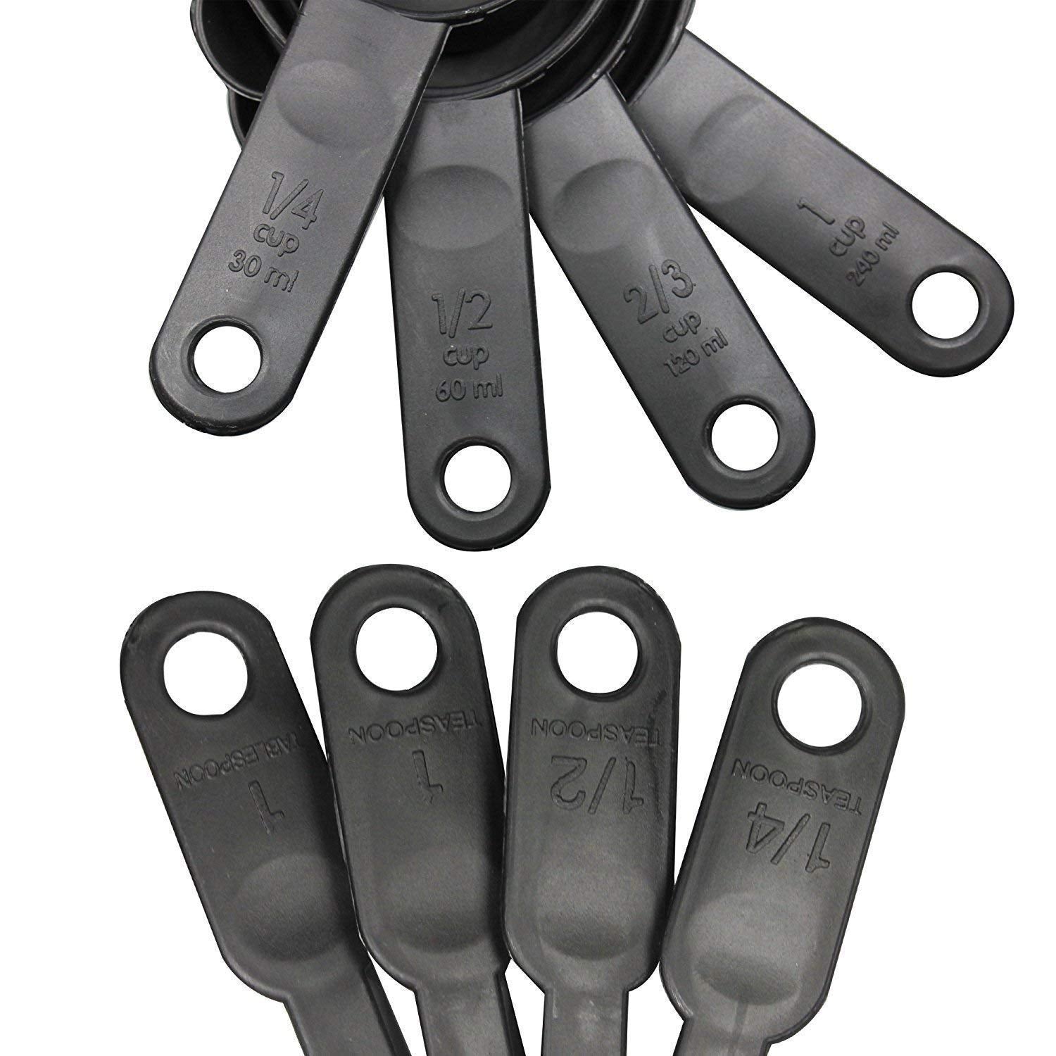Giftock Plastic Measuring Black Cups and Spoons Set (8 Pc)