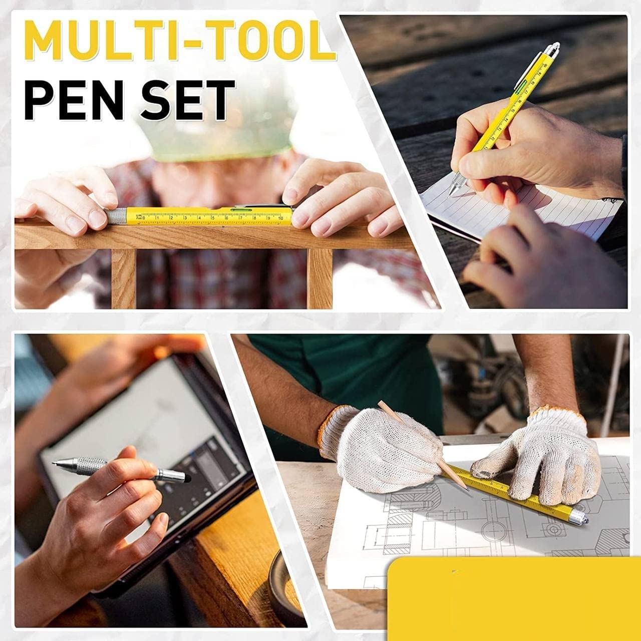 Giftock 6 in 1 Multipurpose Tool Pen | Pocket Pen with Touch Screen Ruler Level | Multi Head Screwdriver Pen (Pack of 1,Multicolor)
