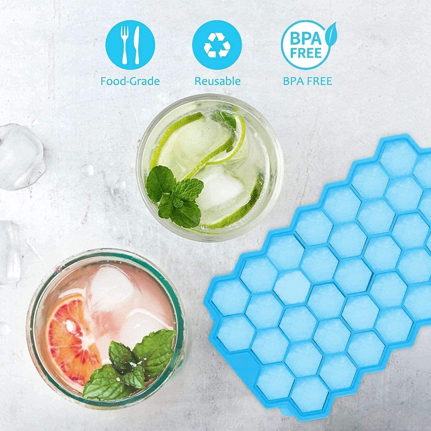 Giftock Flexible Silicone Honeycomb 37 Cavity Ice Cube Tray for Freezer Moulds Small Cubes Whiskey Fridge Bar Soft Ice Cube Tray -Pack of 1 Multicolor