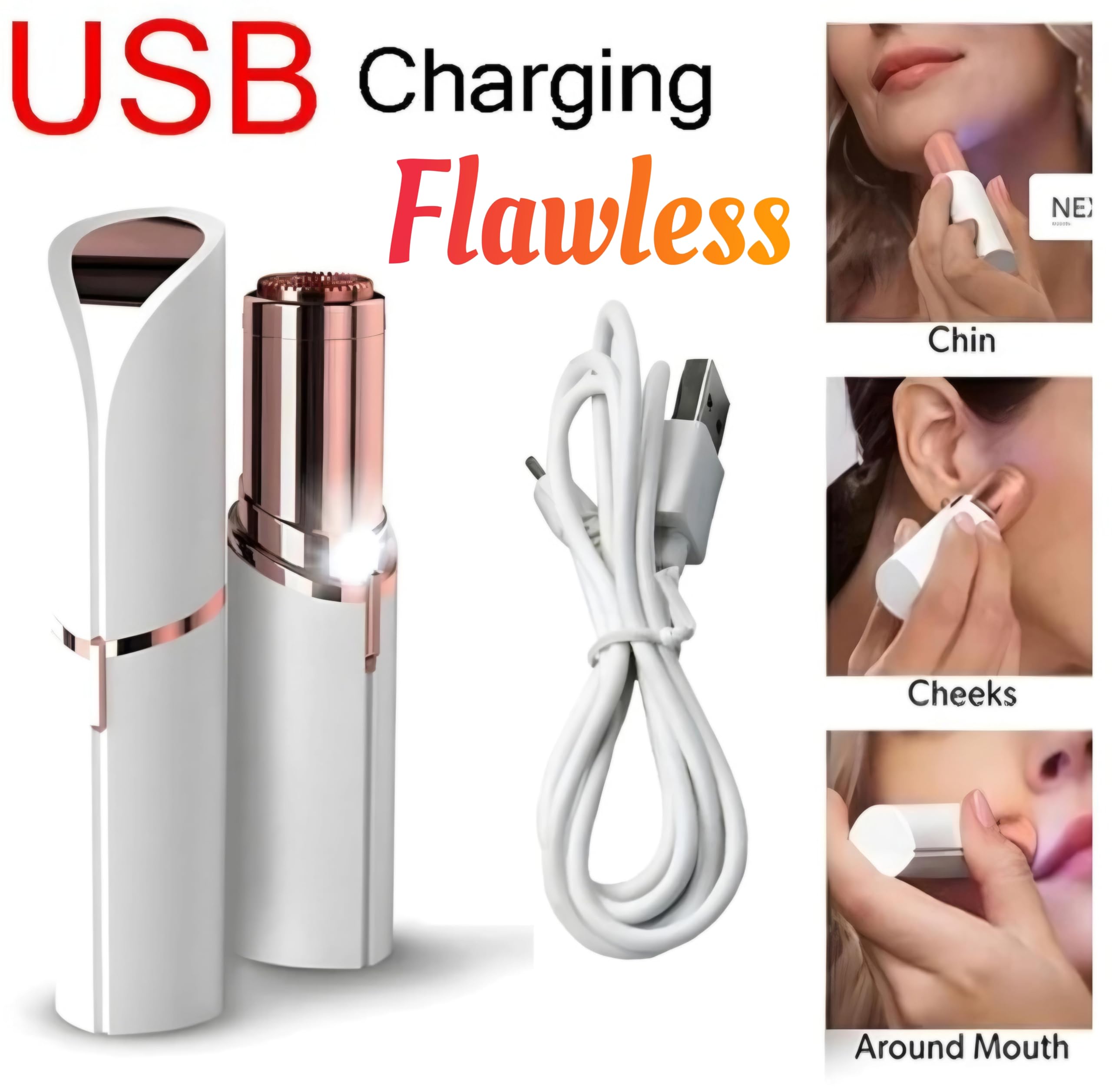 Giftock Eyebrow Hair Removal USB Rechargeble Pain Less Flawless Machine for Women & Men - Face, Chin, Cheek, Eyebrow, Upper Lip Hair Remover for Women - Lipstick Shaped (Eyebrow Trimmer)