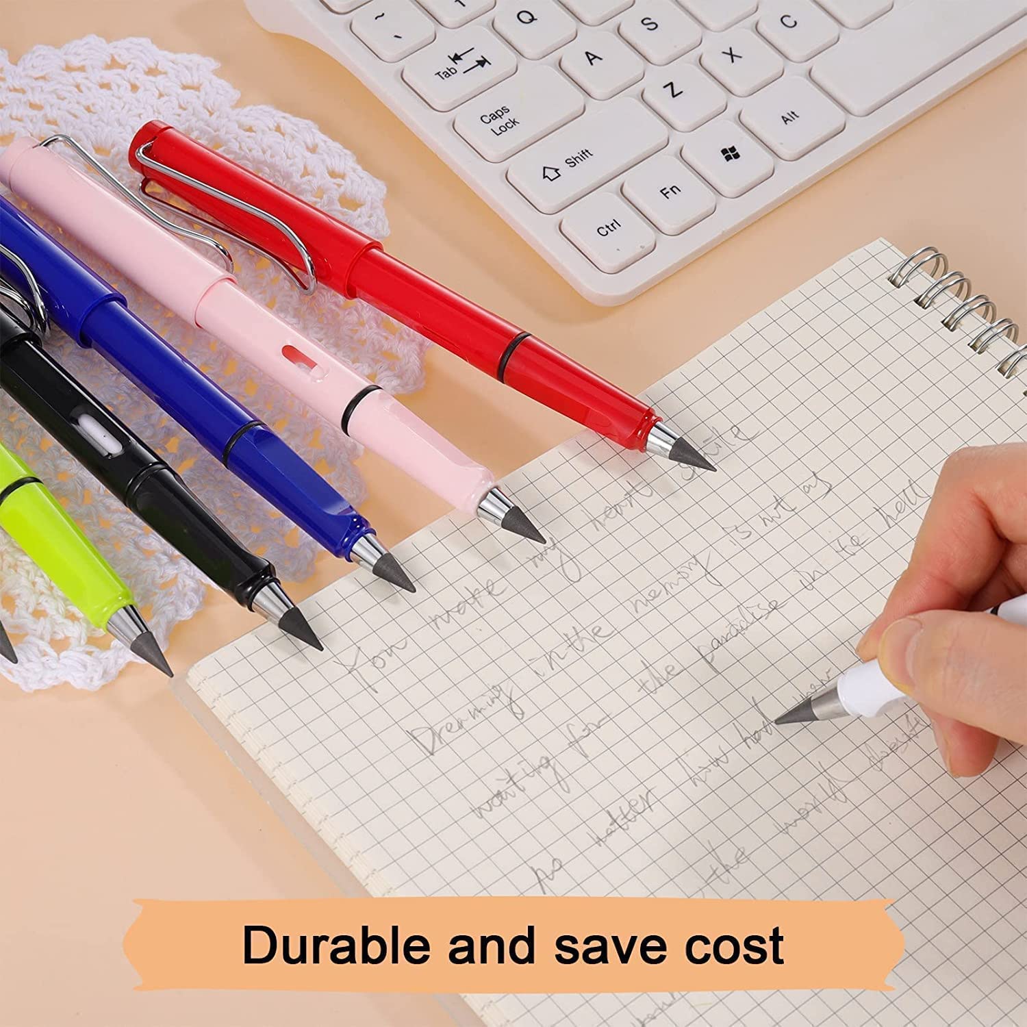 Giftock Reusable Everlasting Inkless Pencils - Portable Replaceable Graphite Nib Eternal Erasable Metal Writing Pens Triangular Golf Stationary Set (Pack of 2)