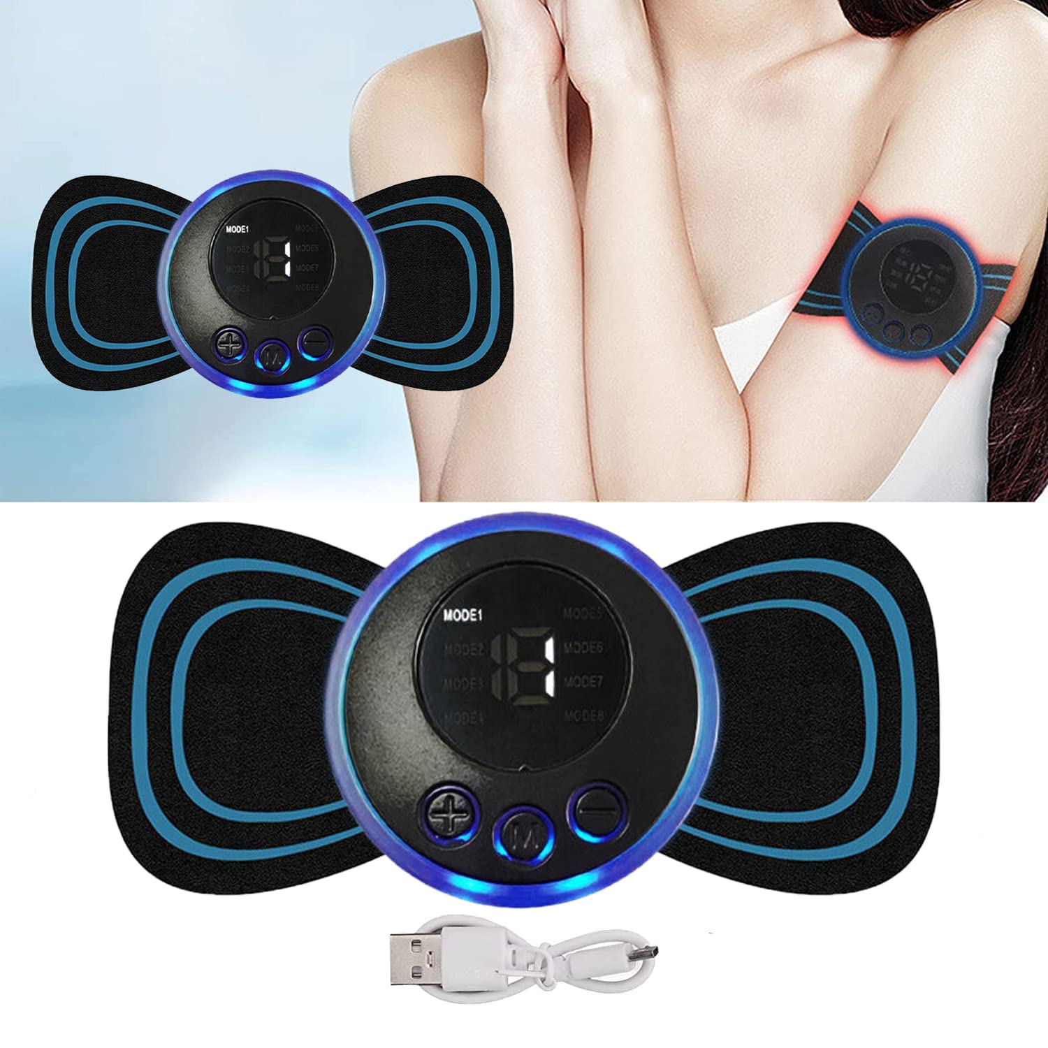Giftock Mini Body Massager With 8 Modes&19 Strength Levels, Wireless Portable Neck Massager, Rechargeable Electric Massager Sticker, Body Massager Patch (Buttrefly pattern)