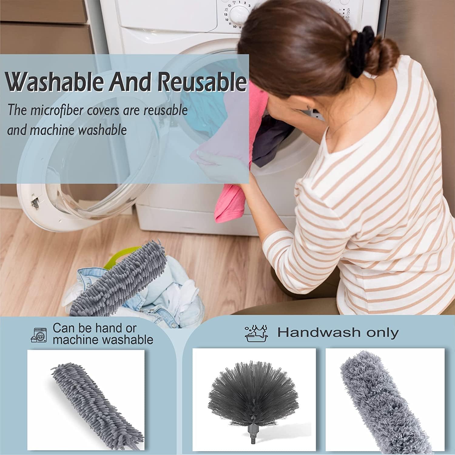 Giftock Microfiber Feather Duster Bendable & Extendable Fan Cleaning Duster with 100 inches Expandable Pole Handle Washable Duster for High Ceiling Fans, Window Blinds, Furniture (Grey)