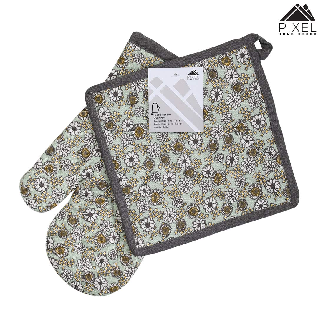 Giftock Printed Cotton Oven Mitten with Pot Holder (Multi)