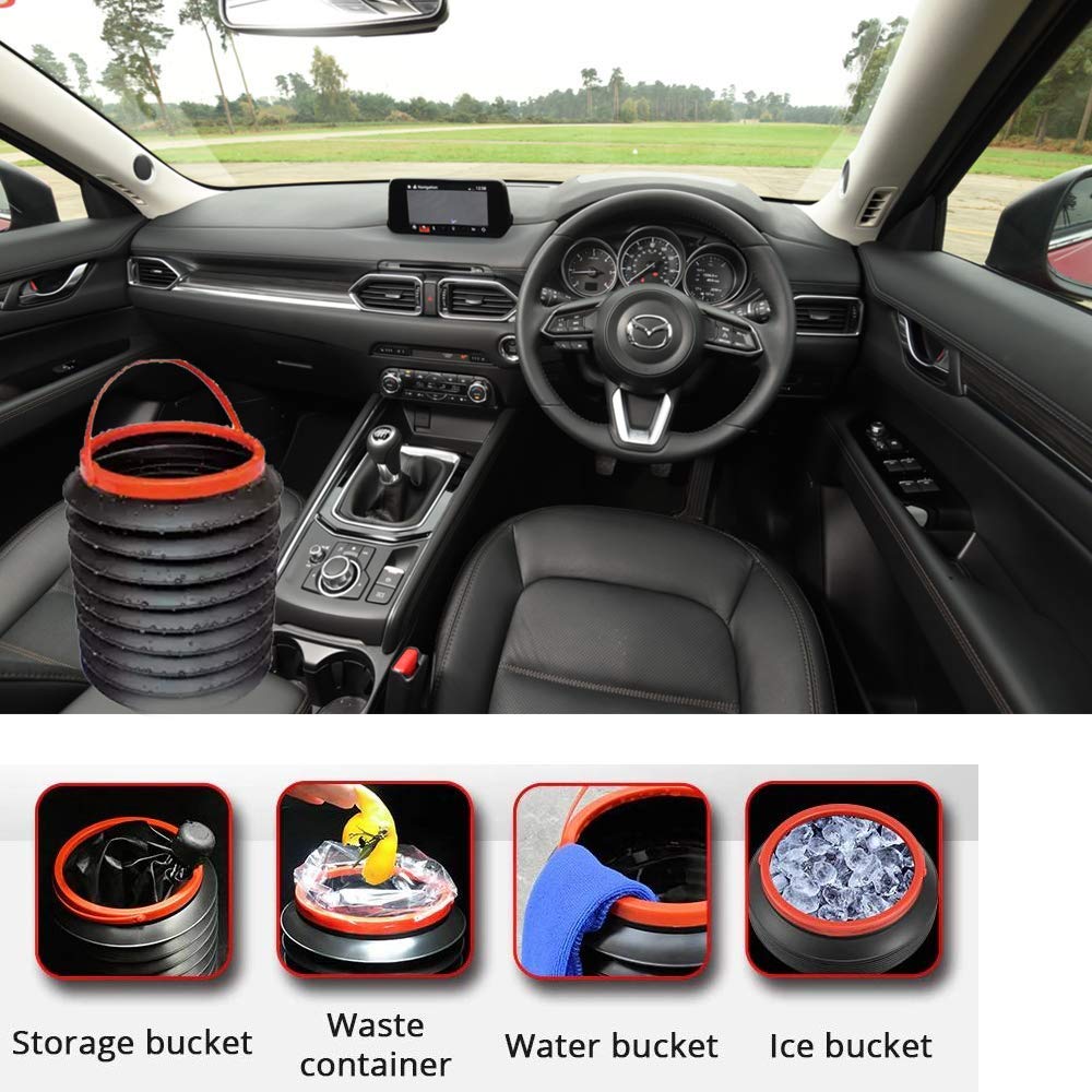 Giftock 4L Collapsible Car Dustbin Pop Up Trash Can Foldable Waste Bin Garbage Storage Rubbish Organizer for Diwali, with Adjustable Hanging Strap for Car, Van, SUV, Truck (Black, 1pc)