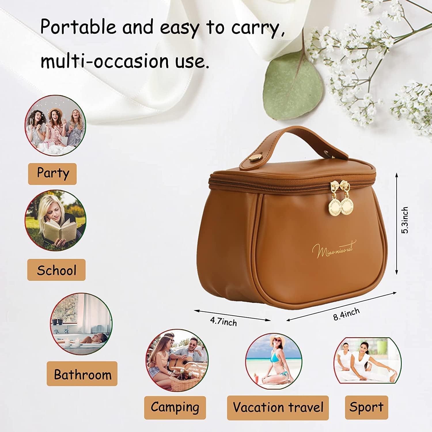 Giftock Makeup Bag, Portable Cosmetic Bag, Large Capacity Travel Makeup Organizer, Leather Cosmetic Brush Case for Women Toiletry Bag for Girls with Handle and Divider (Light Pink)