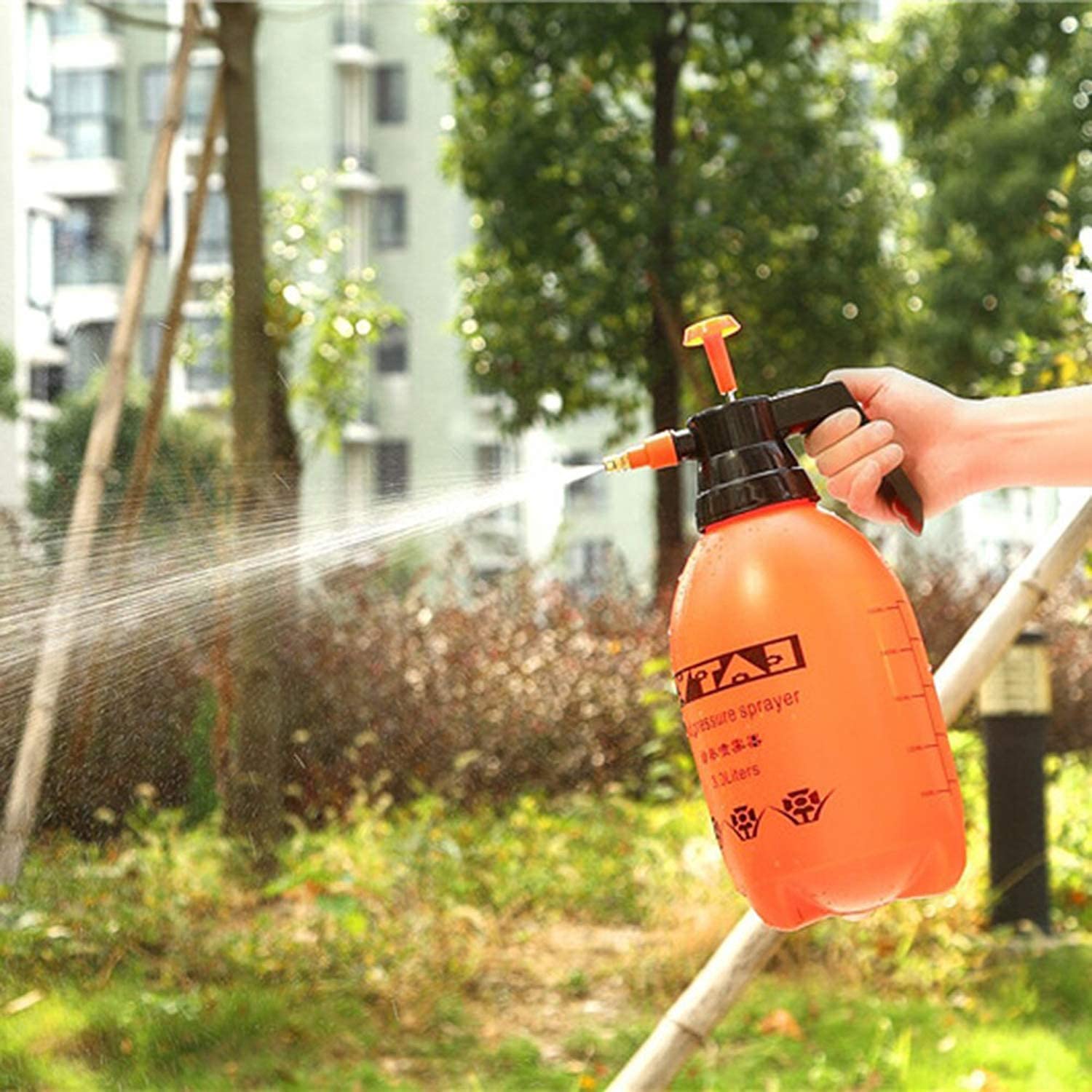 Giftock Pump Pressure Sprayer | Lawn Sprinkler | Water Mister | Spray Bottle for Herbicides, Pesticides, Fertilizers, Plants Flowers - 2 Liter Capacity - Orange/Black