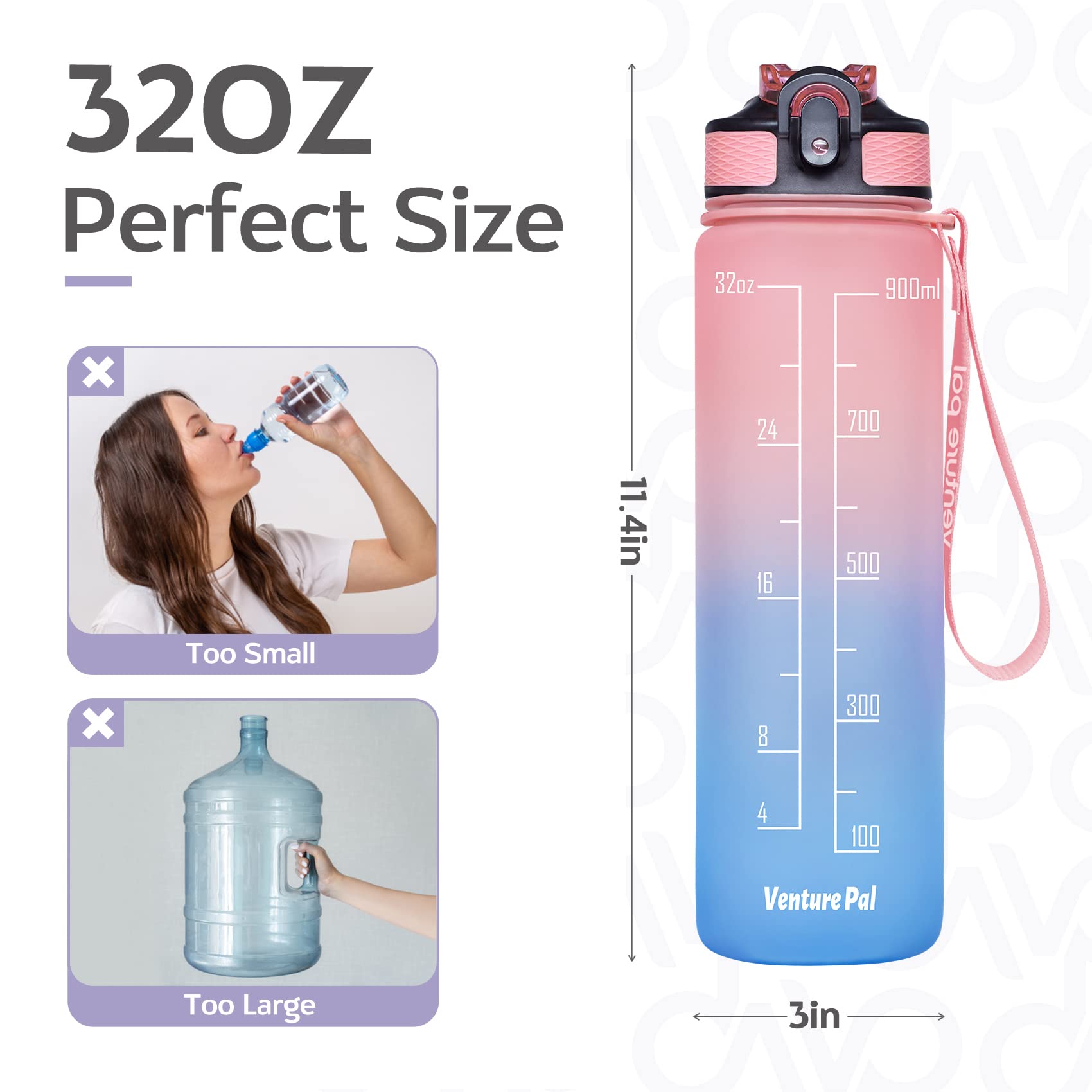 Giftock 32Oz Motivational Fitness Sports Water Bottle With Time Marker&Straw,Large Wide Mouth Leakproof Durable Bpa Free Non-Toxic-Ombre Green Purple (Plastic,Pack Of 1 Bottle),32 fluid_ounce