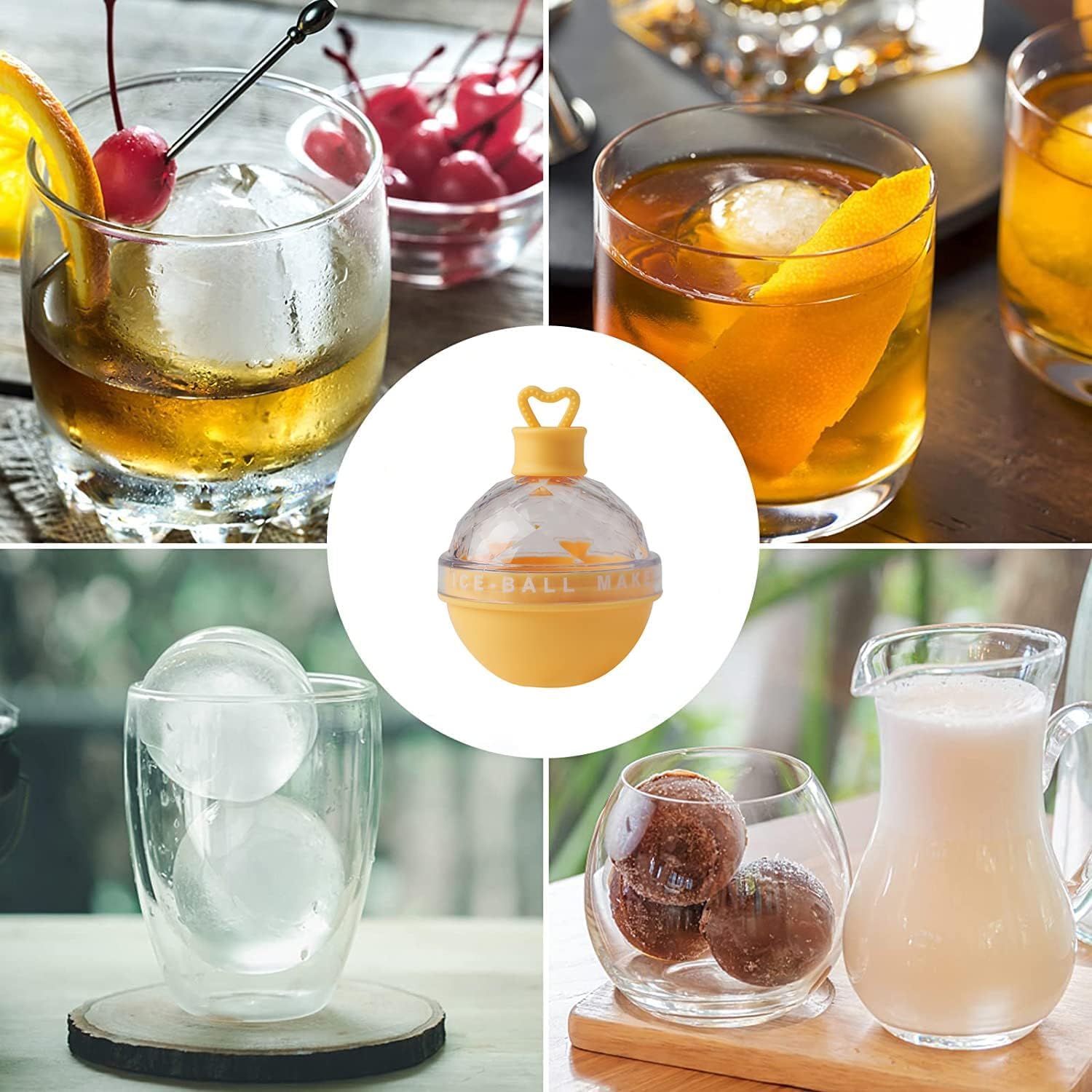 Giftock Ice Cube Tray, Large & Round Sphere Ice Mould Made of Silicone Ice Ball Makers Reusable Whiskey, Cocktails, Drinks & Wine 1 Pcs Multicolor