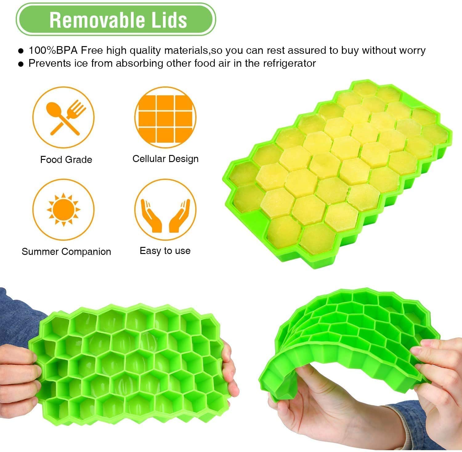 Giftock Flexible Silicone Honeycomb 37 Cavity Ice Cube Tray for Freezer Moulds Small Cubes Whiskey Fridge Bar Soft Ice Cube Tray -Pack of 1 Multicolor