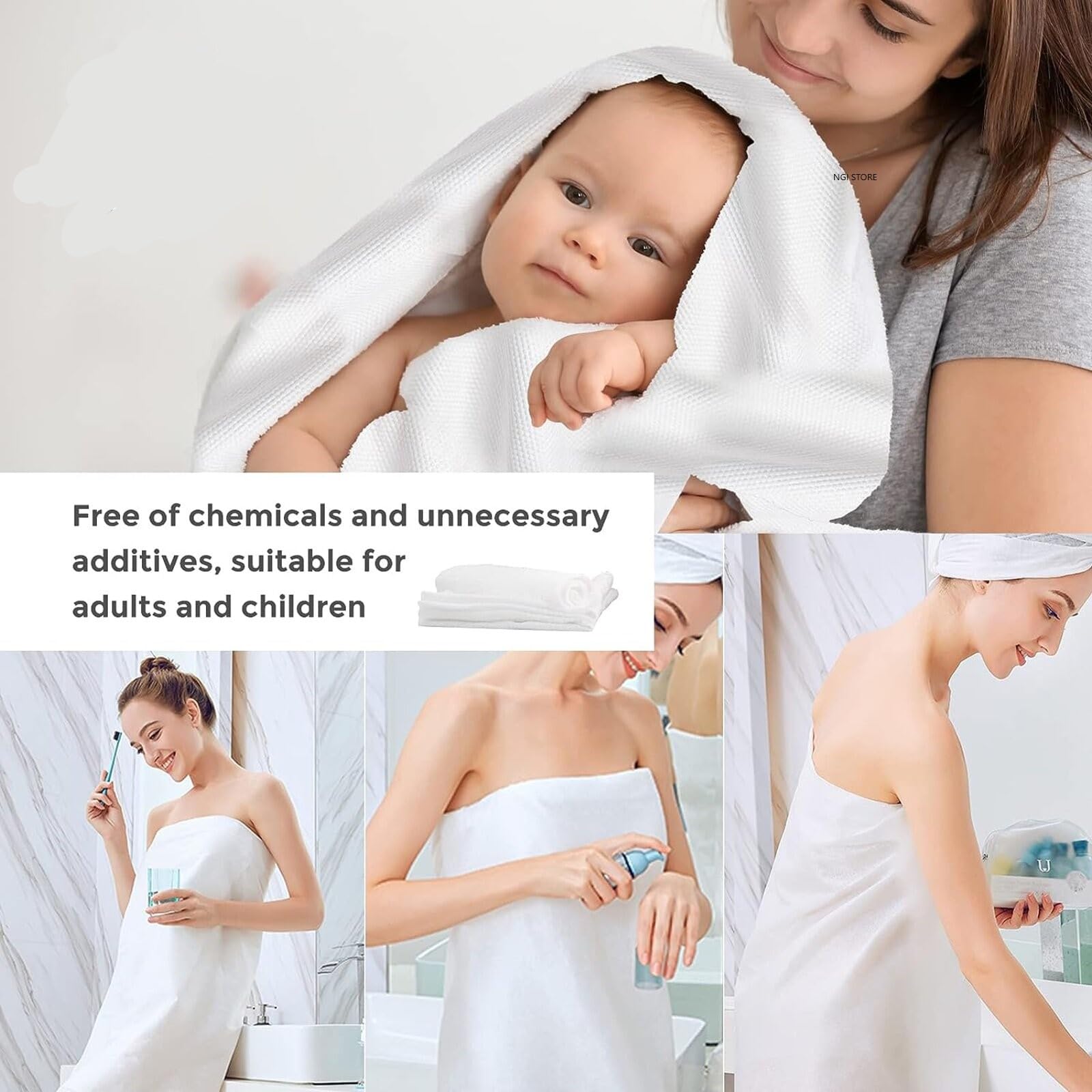Giftock 4 Compressed Bath Towel Tablets, Pure Cotton Portable Disposable Hypoallergenic Dehydrated Expandable Compact Compressed Towels Washcloths for Camping Swimming Traveling Hiking