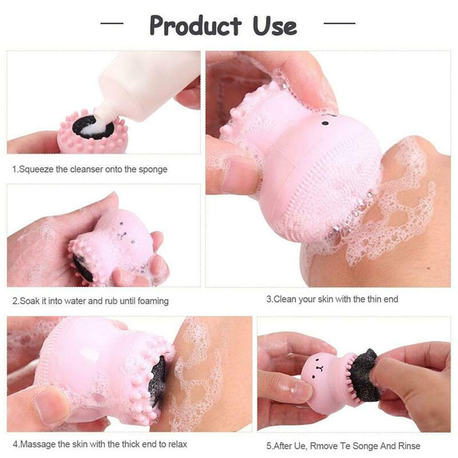 Giftock Octopus Design Silicone Facial Cleansing Brush Face Exfoliator Massager Beauty Tool All in One Deep Pore Cleansing Sponge & Brush, For Exfoliating, Massage, Cleansing Soft Brush (pink)