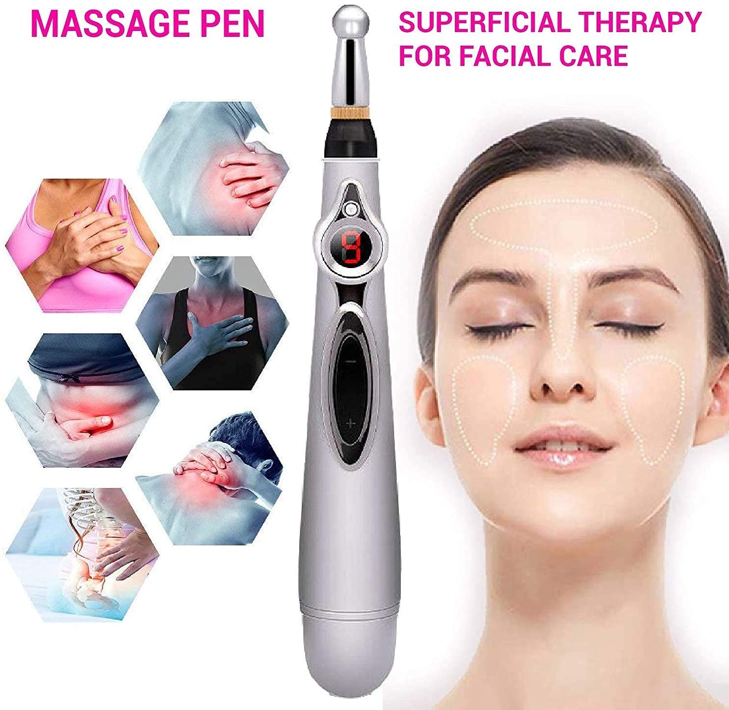 Giftock Sure Electronic Acupuncture Pen,Electric Meridians Laser Acupuncture Machine Magnet Therapy Instrument Meridian Energy Pen Massager Relief Pain Tools For Arthritis (Silver)