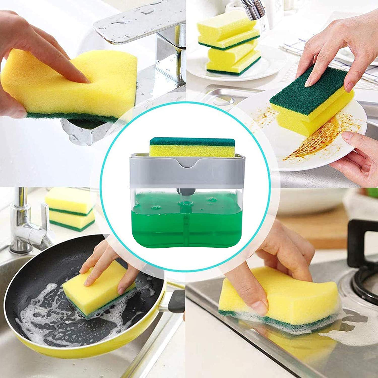 Giftock Tar Brush Dish Cleaning Brush with Liquid Dispensar Palm Dishes Pot, pan, Sink scrubbing Household soap Dispenser for Tool Dispensing wash Kitchen Utensils Scrubber Multipurpose in Home