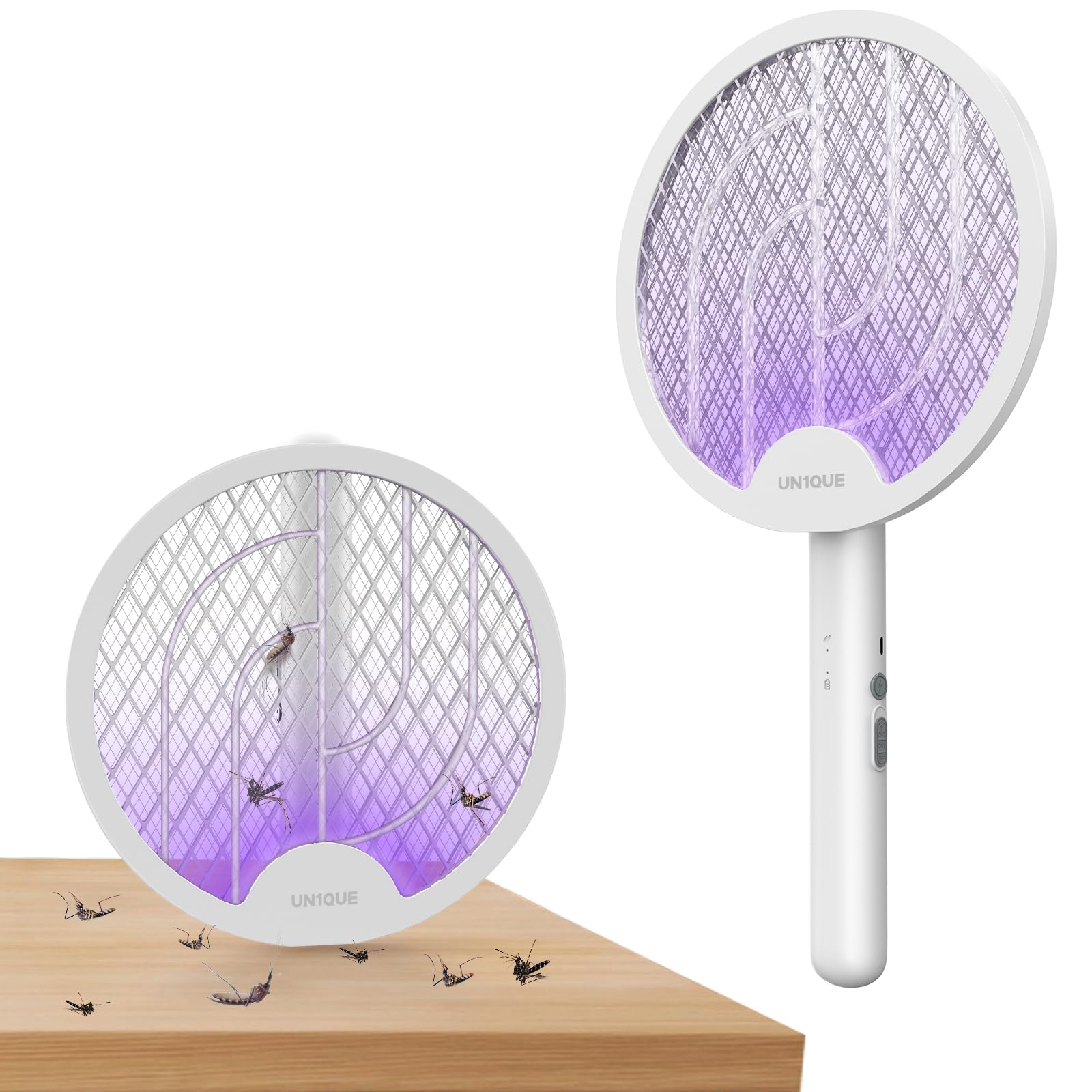 Giftock Foldable Swivel Mosquito Bat, 3 in 1 Mosquito Racket USB Rechargeable, Bug Zapper Electric Fly Swatter with UV Light Lamp, Hangable Mosquito Swatter Racket w/Long Lasting Lithium-ion Battery
