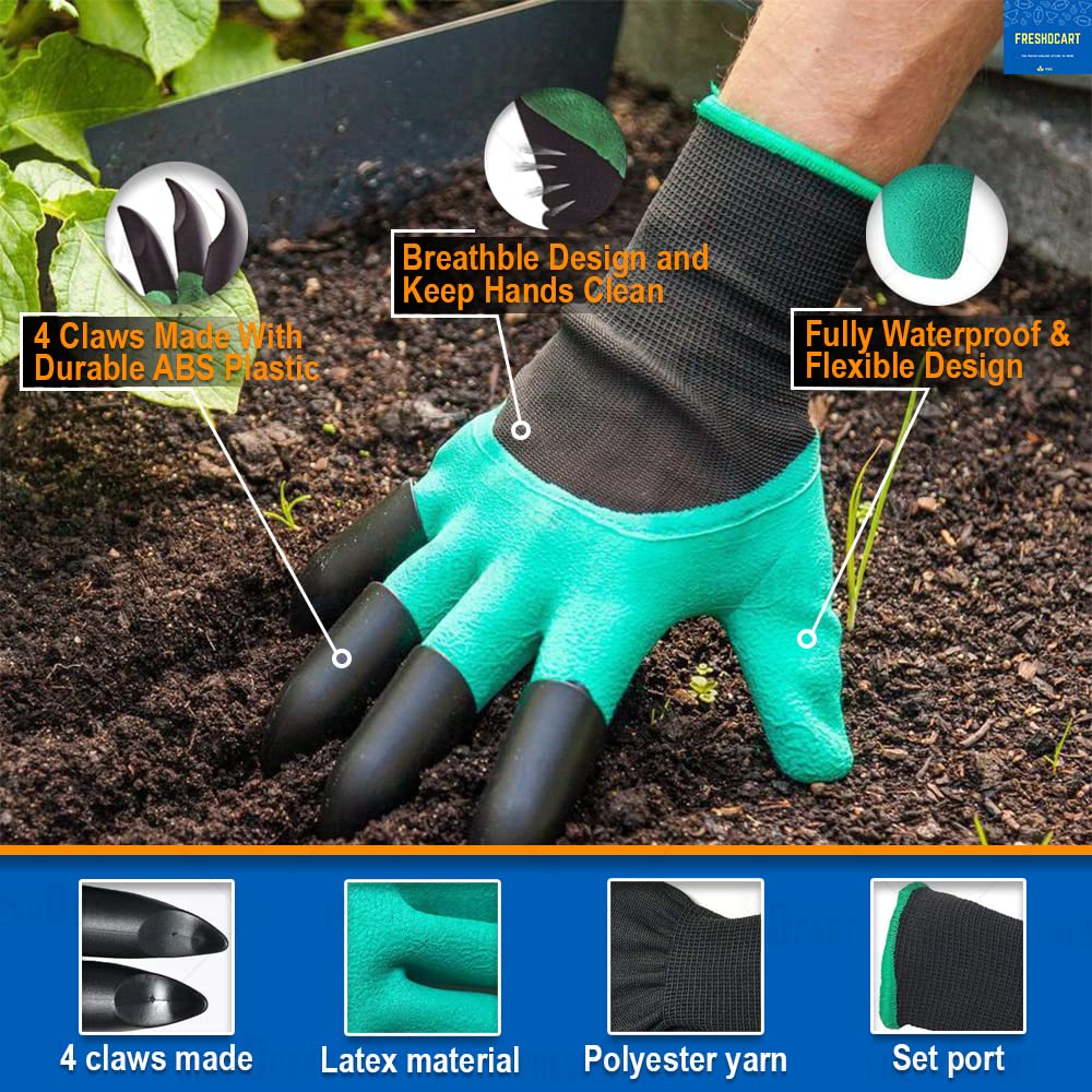 Giftock Heavy Duty Garden Farming Gloves Washable with Right Hand Fingertips ABS Claws for Digging and Gardening (Free Size, Green)(Acrylonitrile Butadiene Styrene, pack of)