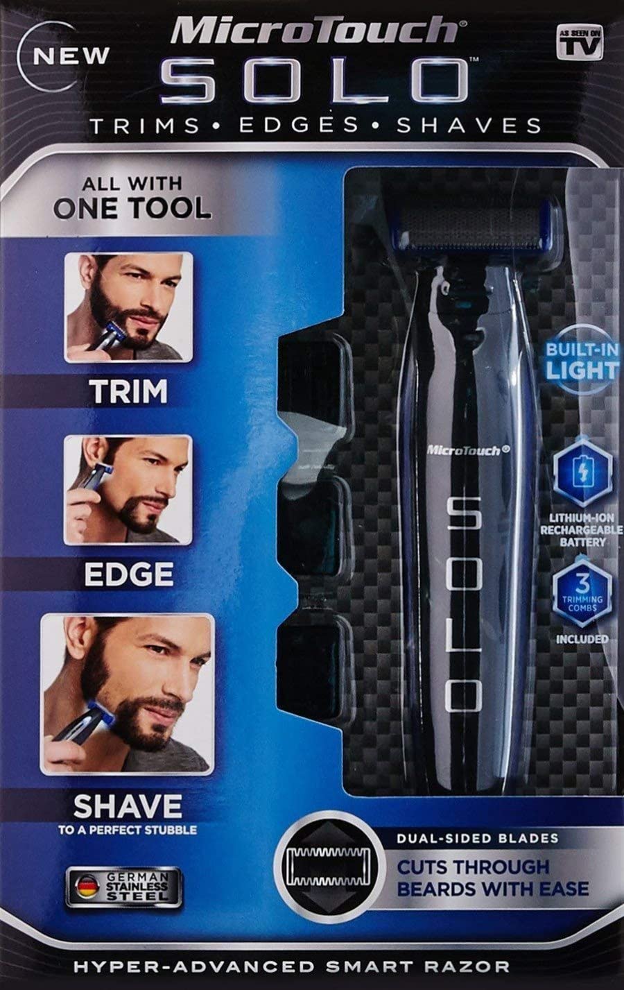 Giftock Black Pearle Micro Touch Solo Beard Trimmer for Men with Three Trimming Combs