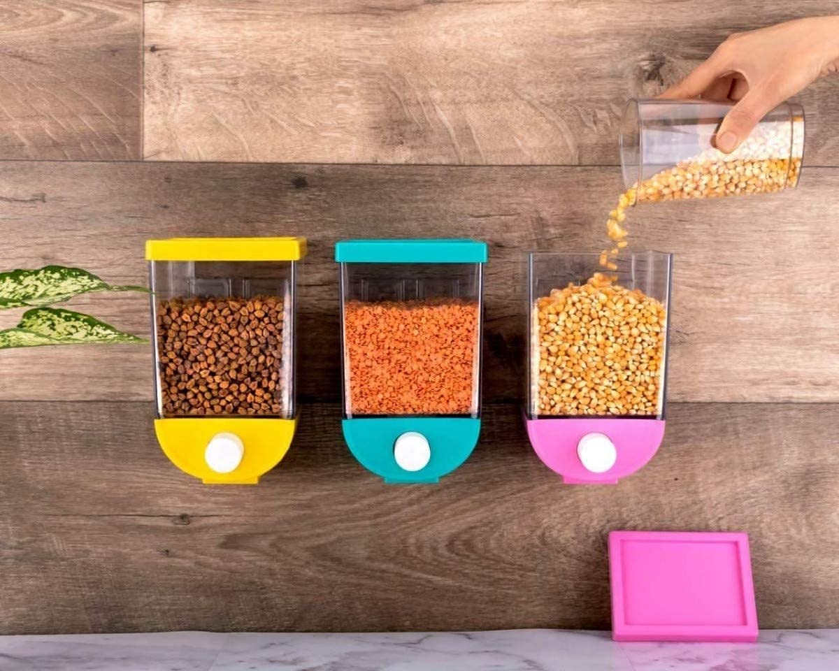 Giftock  Plastic Push Button Punch Free Press Type Storage Container set 1100ml, Multicolour (pack of 2)