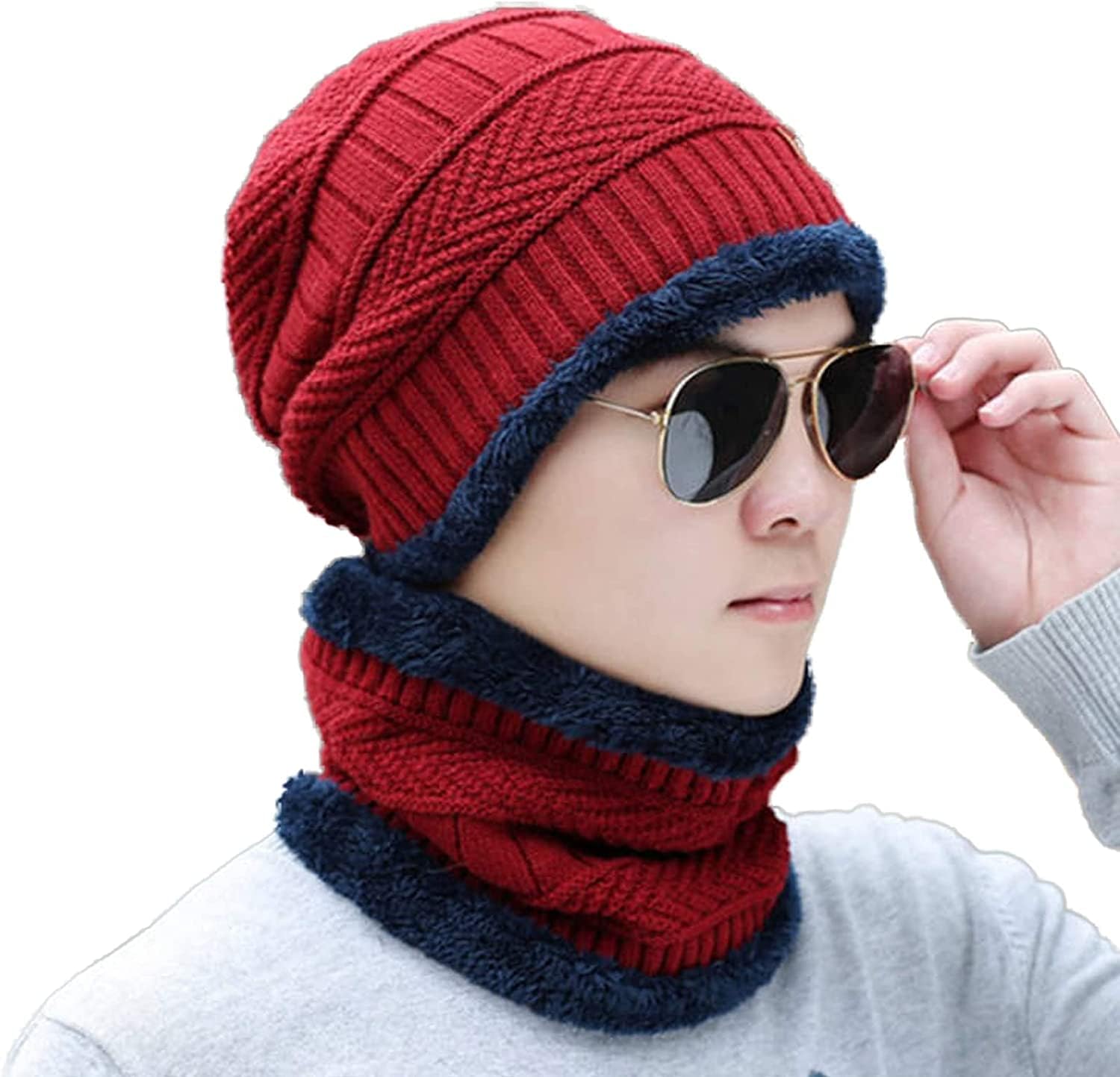 Giftock Wool Beanie Cap & Muffler for Mens & Women  Winter Cap for Men  Mens Woolen Cap with Neck Muffler  Winter Muffler for Women  Soft Woolen Muffler & Cap for Men & Women Black