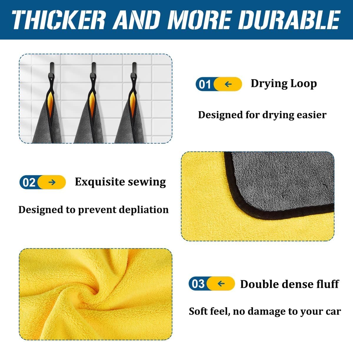 Giftock Microfiber Cloth - 3 pcs - 40x40 cms - 800 GSM Multi- Thick Lint & Streak-Free Multipurpose Cloths - Automotive Microfibre Towels for Car Bike Cleaning Polishing Washing & Detailing.