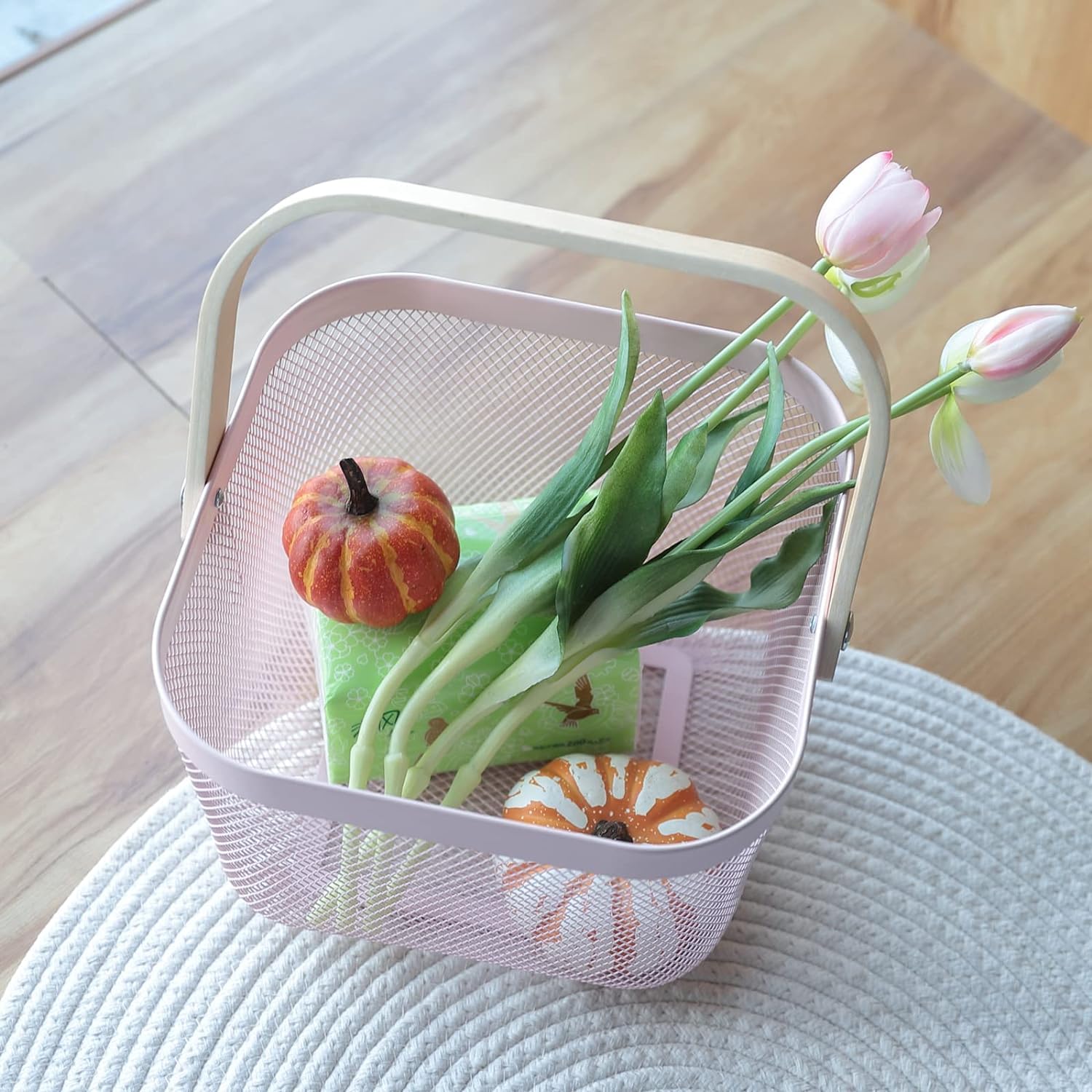 Giftock Metal Wire Basket With Handle|Storage Basket Fot Fruits, Books|Mesh Open Storage Bin|Storage Organizer