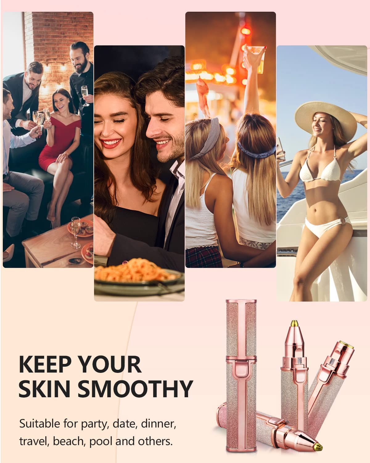 Giftock 2 in 1 Electric Rechargeable Flawless Eyebrow - Women Facial Hair Removal Electric Eyebrow Shaper Trimmer 2 in 1 Eye Brow Hair Remover Perfect Painless Shaver Device Face Razor Lip