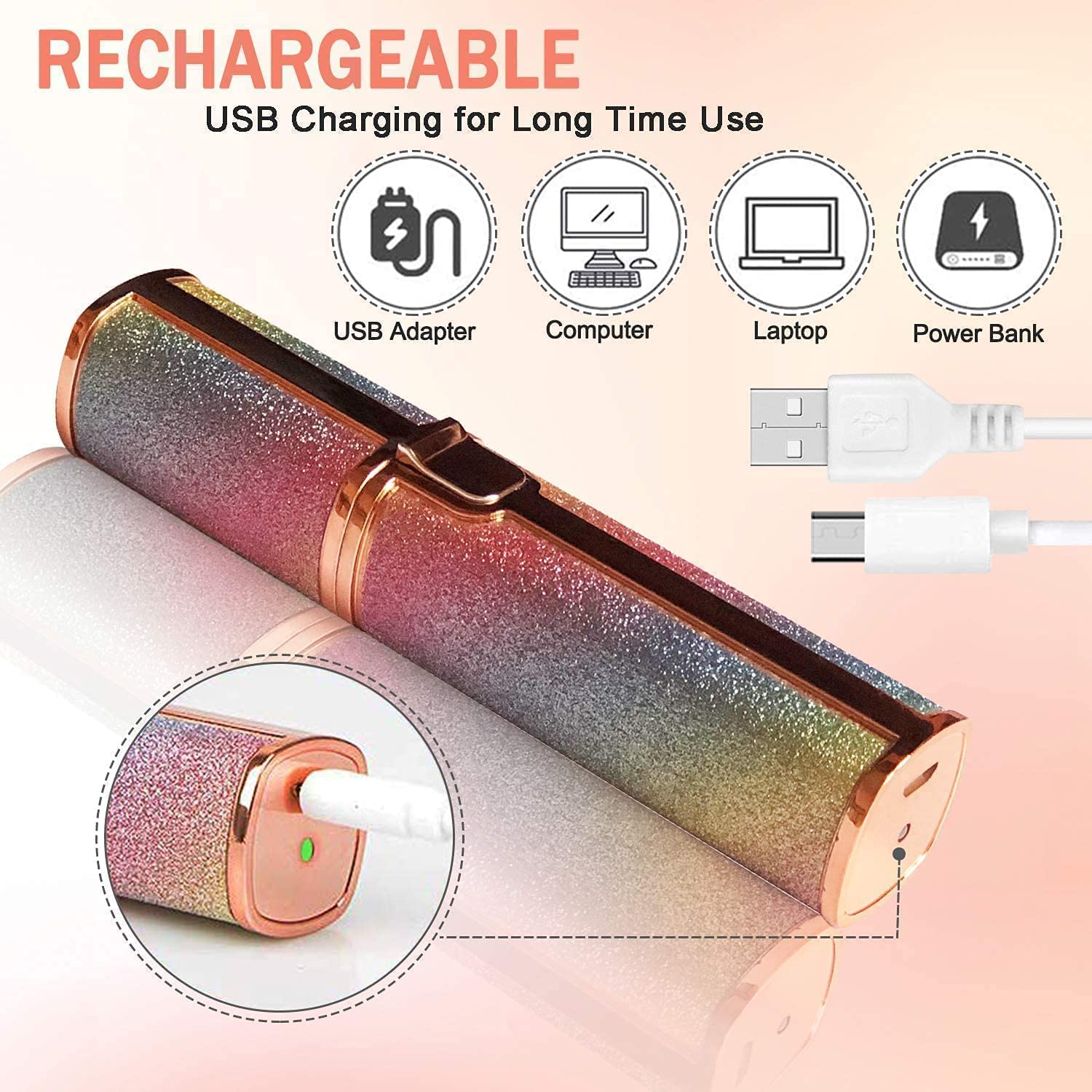 Giftock 2 in 1 Electric Rechargeable Flawless Eyebrow - Women Facial Hair Removal Electric Eyebrow Shaper Trimmer 2 in 1 Eye Brow Hair Remover Perfect Painless Shaver Device Face Razor Lip