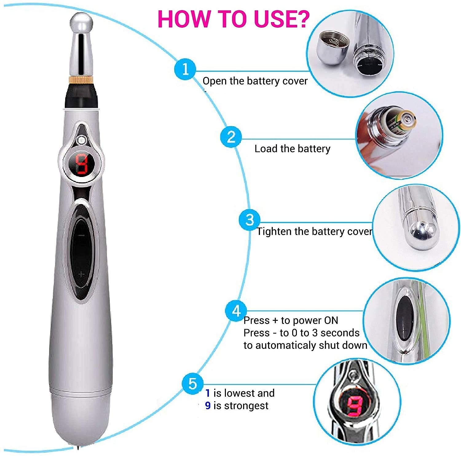 Giftock Sure Electronic Acupuncture Pen,Electric Meridians Laser Acupuncture Machine Magnet Therapy Instrument Meridian Energy Pen Massager Relief Pain Tools For Arthritis (Silver)