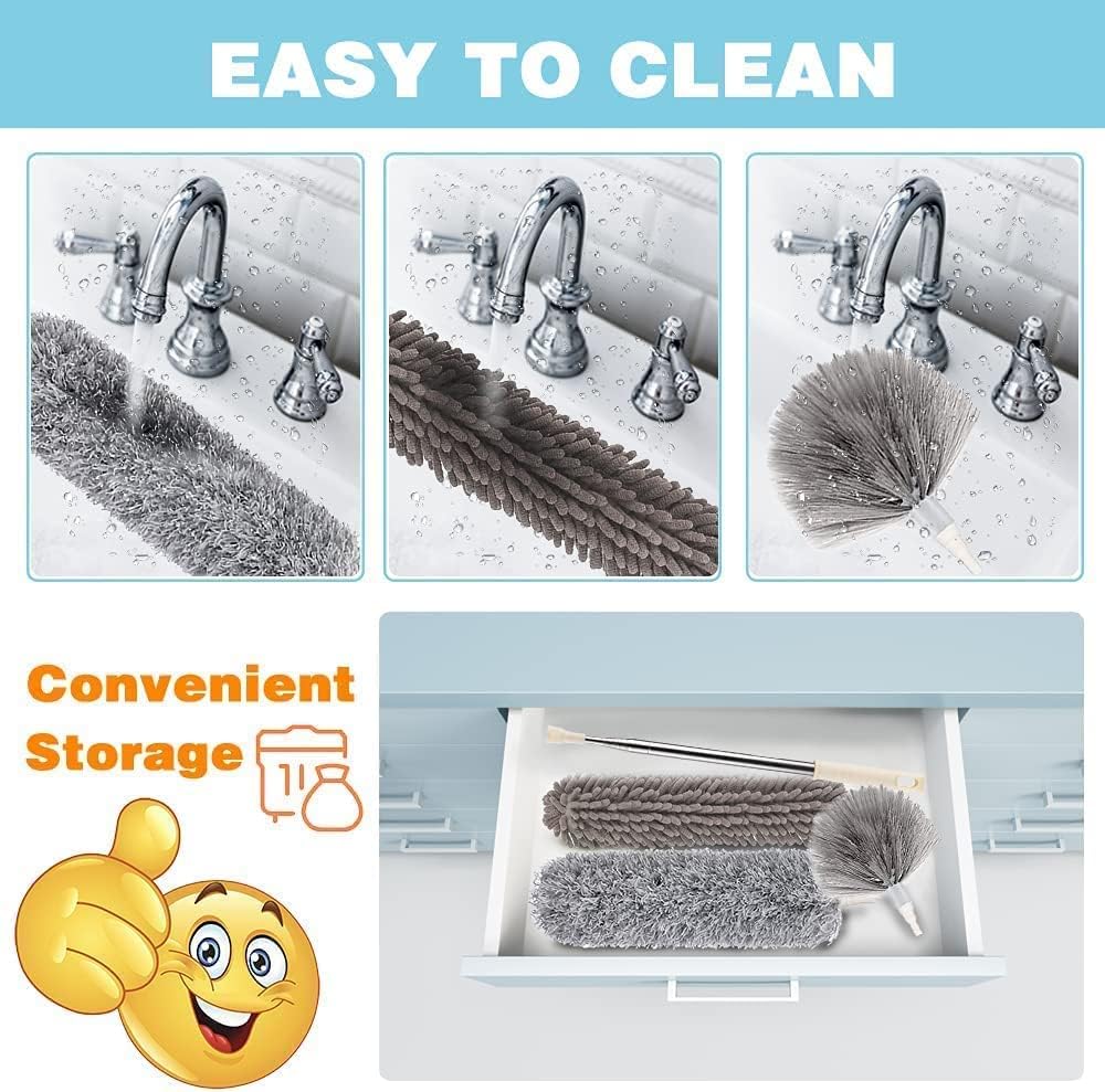 Giftock Microfiber Feather Duster Bendable & Extendable Fan Cleaning Duster with 100 inches Expandable Pole Handle Washable Duster for High Ceiling Fans, Window Blinds, Furniture (Grey)