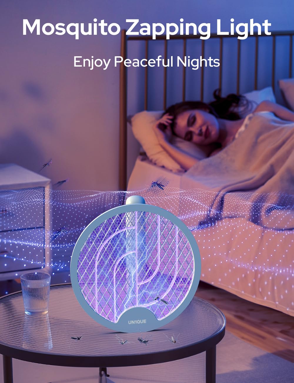 Giftock Foldable Swivel Mosquito Bat, 3 in 1 Mosquito Racket USB Rechargeable, Bug Zapper Electric Fly Swatter with UV Light Lamp, Hangable Mosquito Swatter Racket w/Long Lasting Lithium-ion Battery