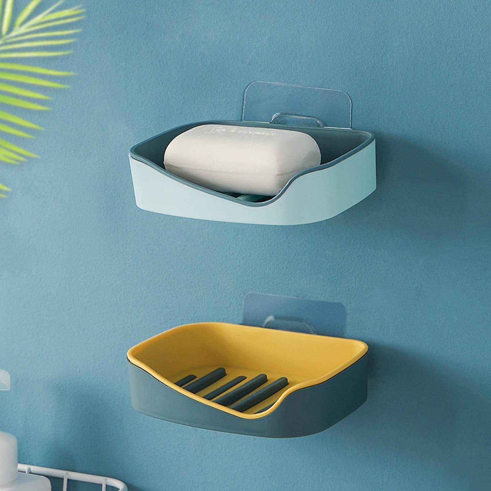 Giftock Plastic Soap Stand Holder For Bathroom Kitchen Sink Magic Stickers Wall Mounted (Pack of 2 Pcs) Soap Dish Holder, Rectangular Design Random Color