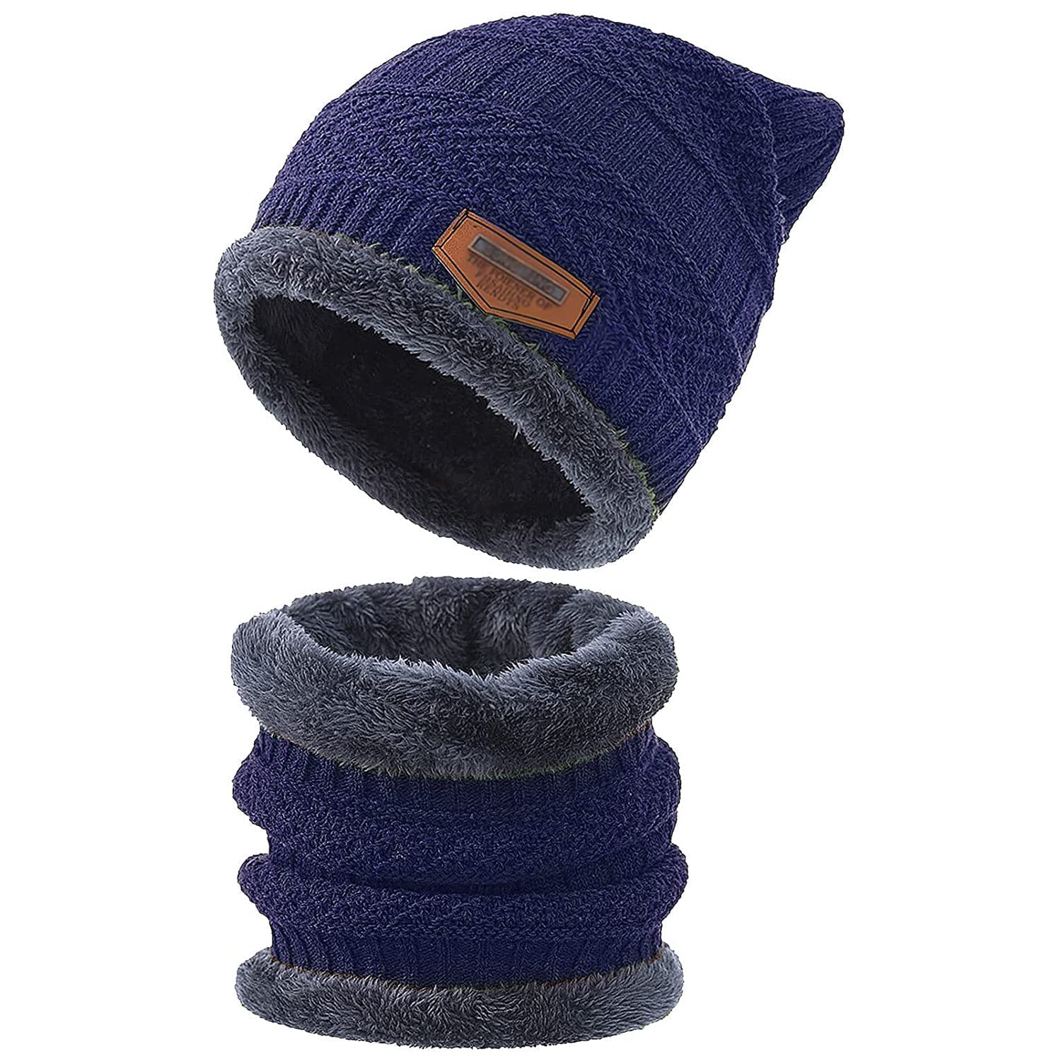 Giftock Wool Beanie Cap & Muffler for Mens & Women  Winter Cap for Men  Mens Woolen Cap with Neck Muffler  Winter Muffler for Women  Soft Woolen Muffler & Cap for Men & Women Black