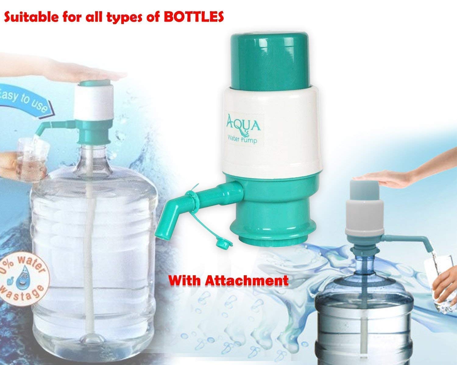 Giftock Plastic Hand Press Manual Aqua Water Pump Dispenser for Bottled Drinking (Multi Color, Standard Size)