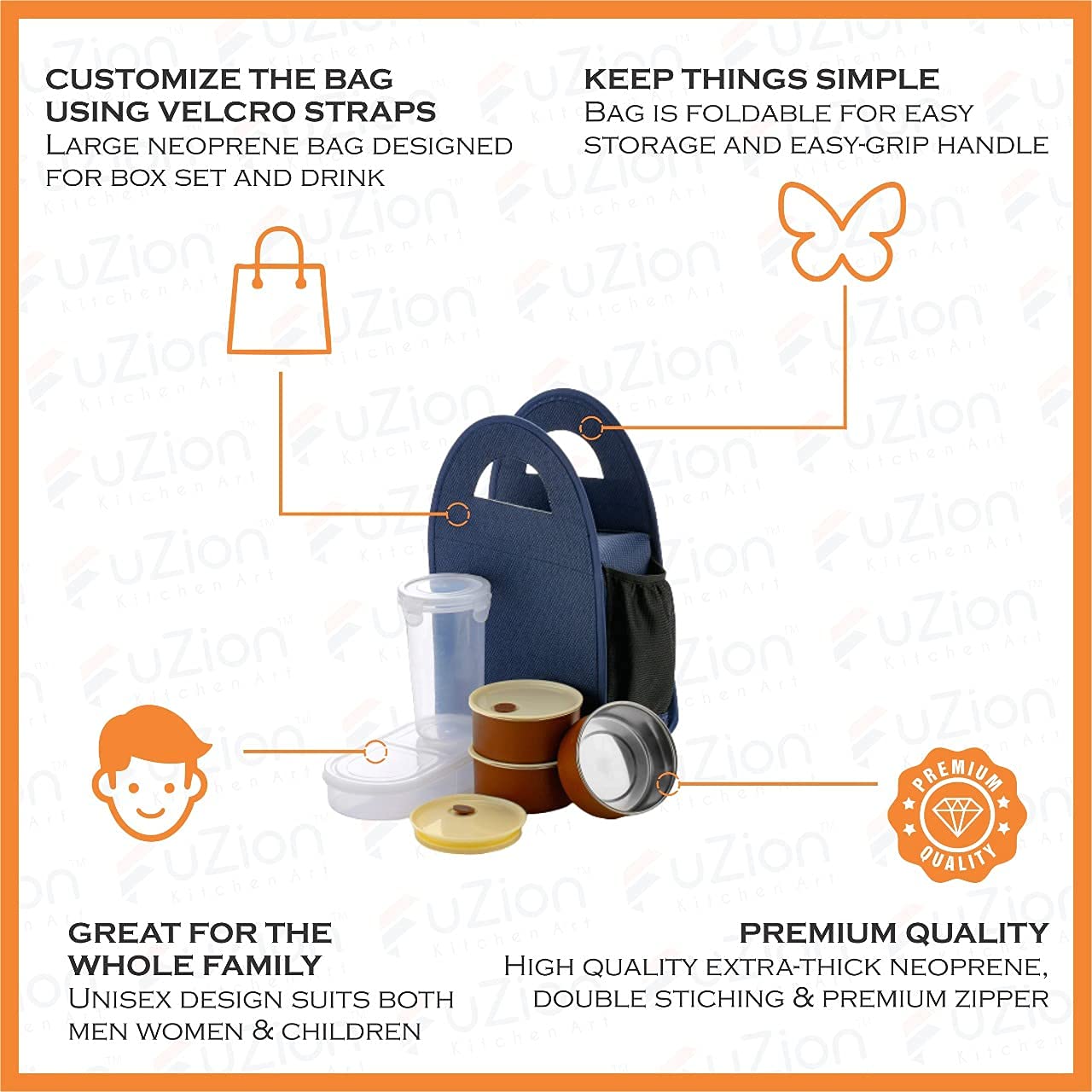 Giftock New Stainless Steel 4 Container and 1 Set with Plastic Glass Lunch Box Set with Carry Bag for Office, College and School for Men, Women Kids